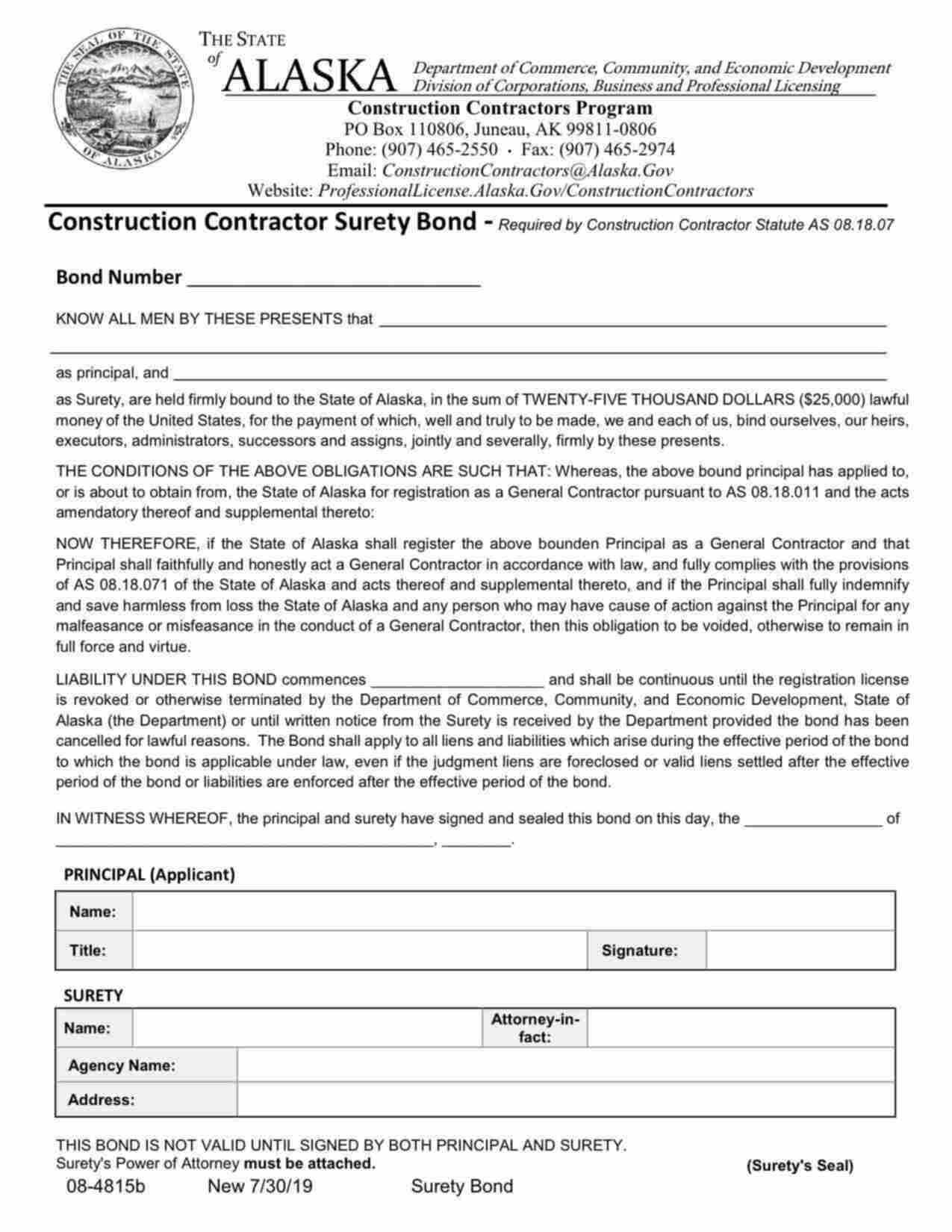 Alaska Construction Contractor - General Bond Form