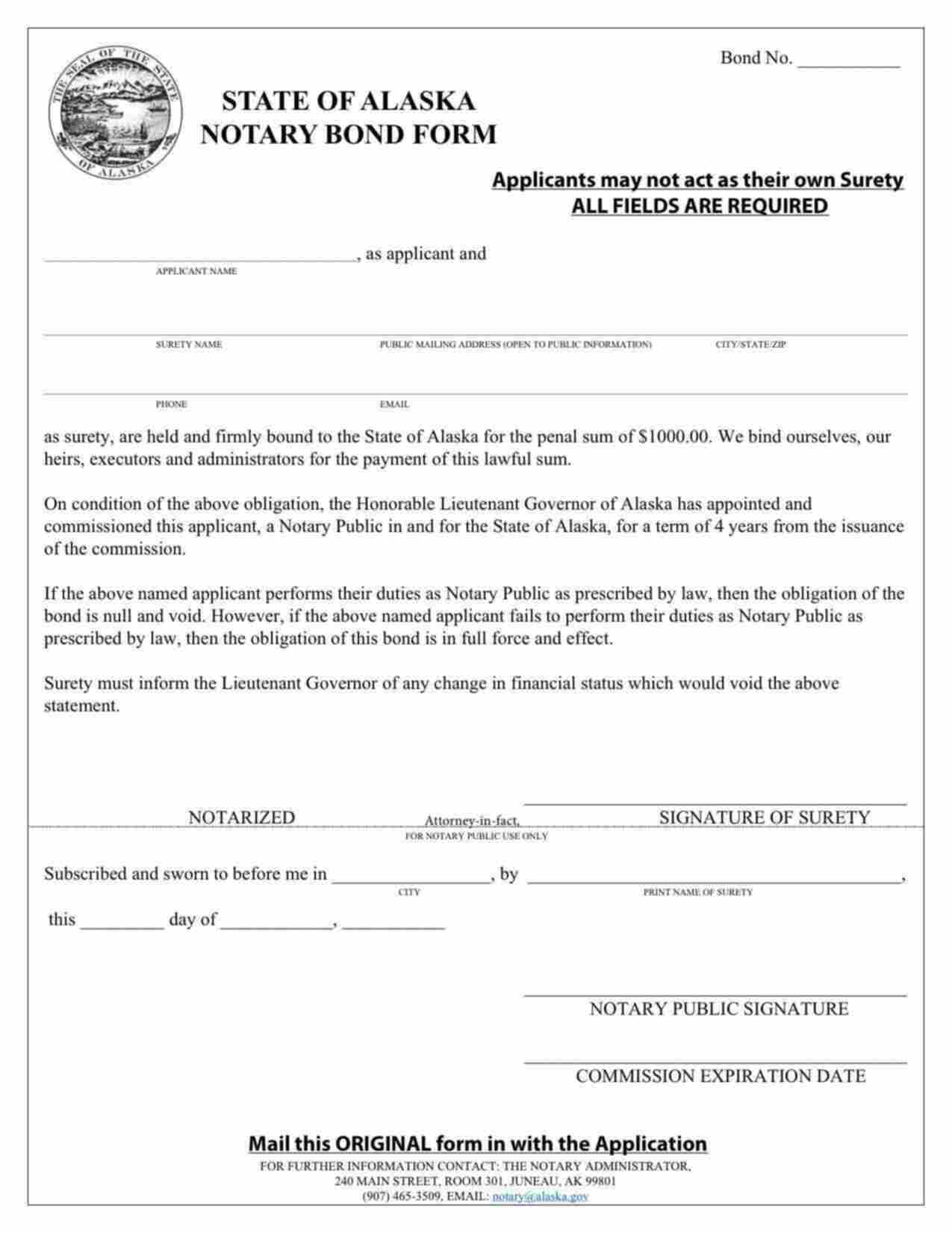 Alaska Notary Public Bond Form