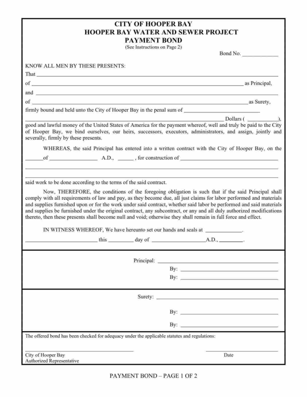 Alaska Water and Sewer Project Payment Bond Form