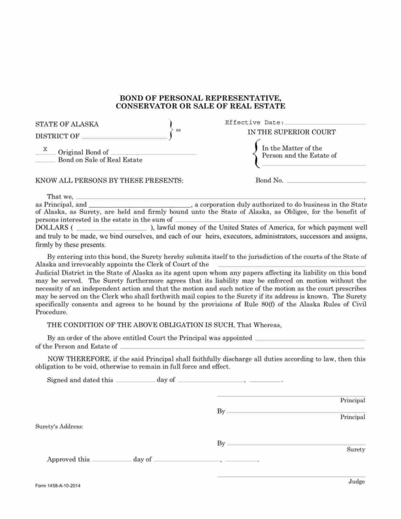 Alaska Administrator/Executor Bond Form