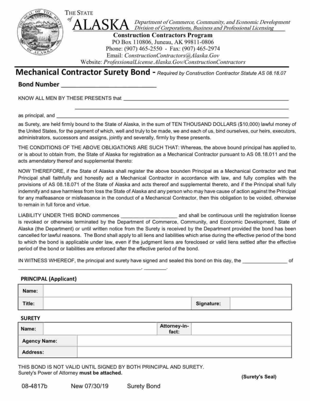 Alaska Construction Contractor - Mechanical Bond Form