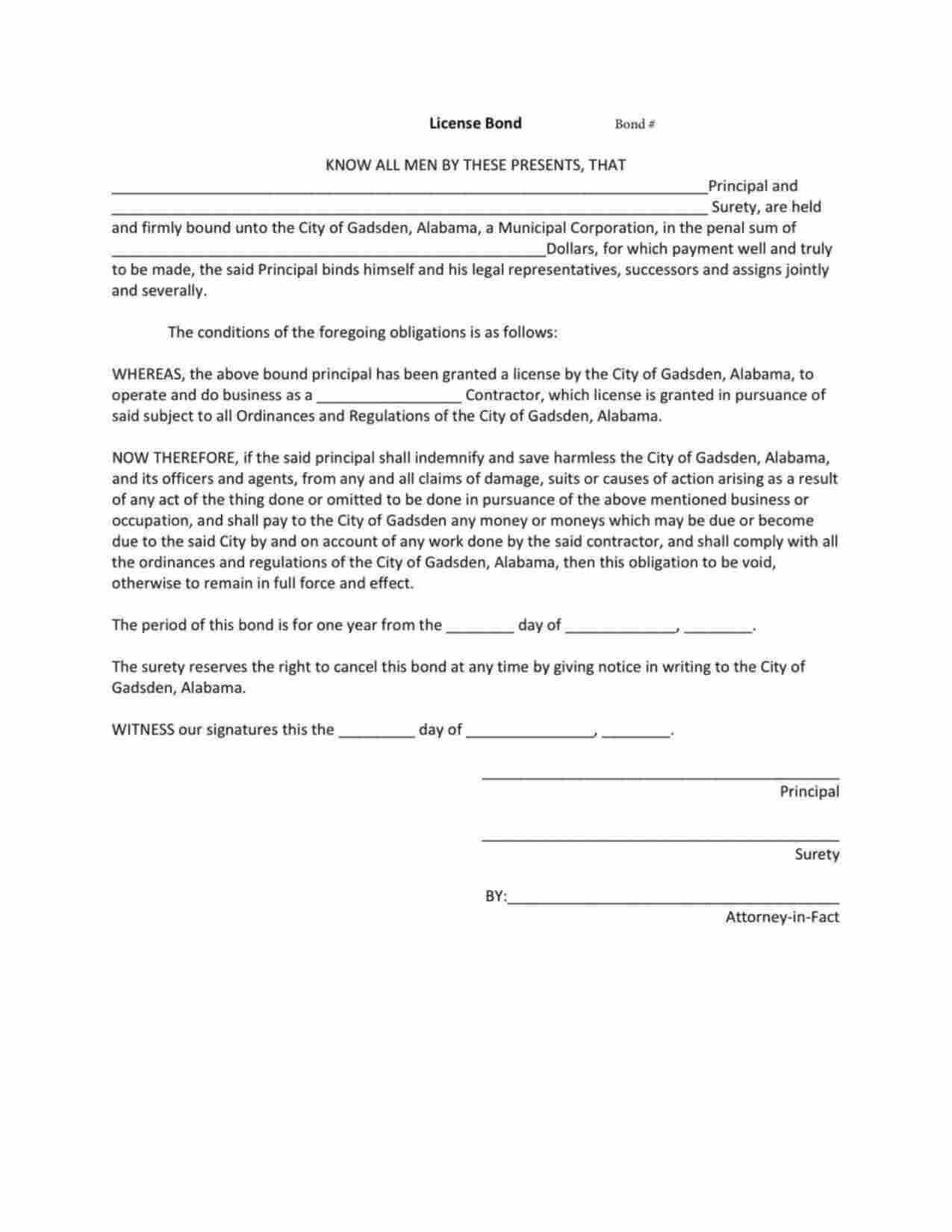 Alabama License/Permit Bond Form