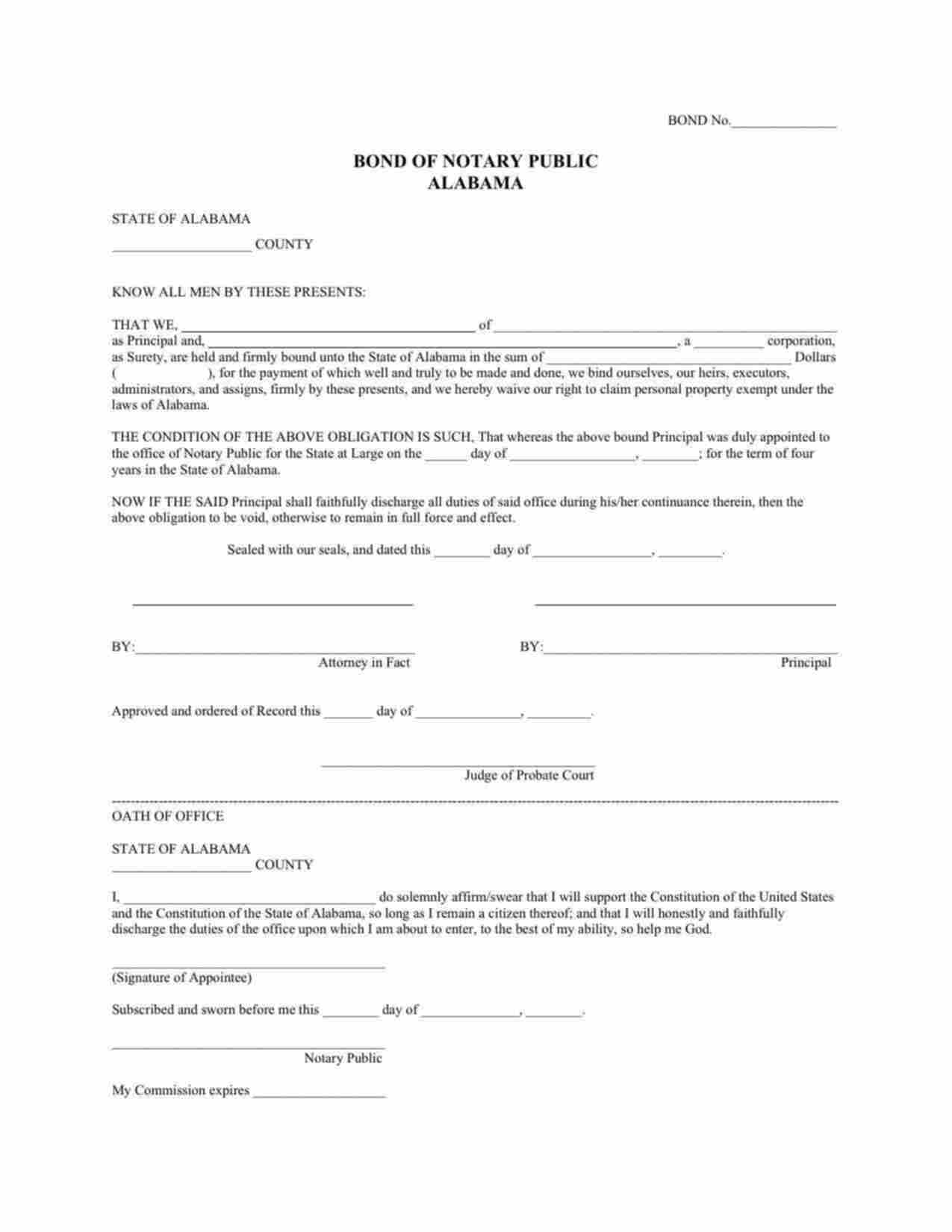 Alabama Notary Public Bond Form