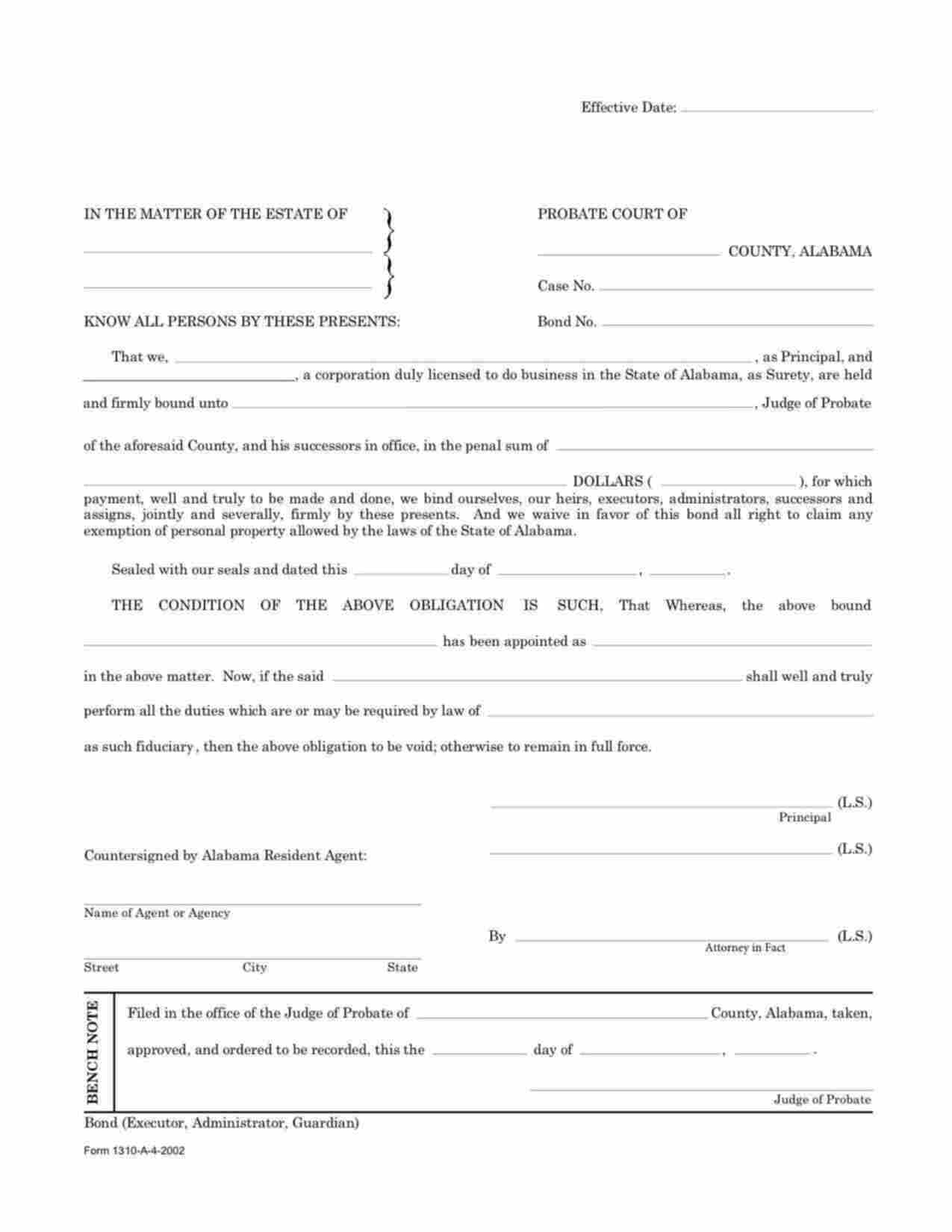 Alabama Conservator/Guardian Bond Form
