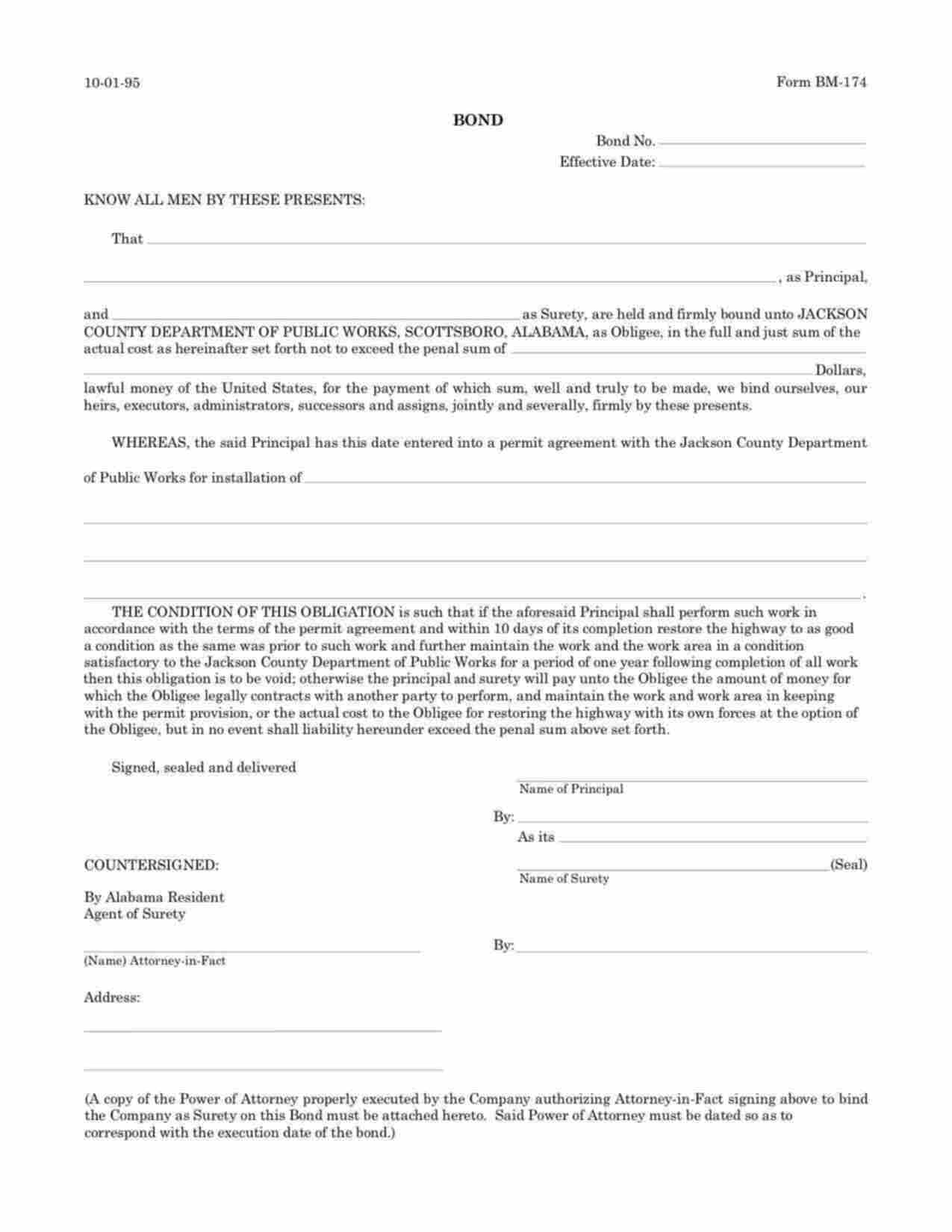 Alabama Right-of-Way Bond Form