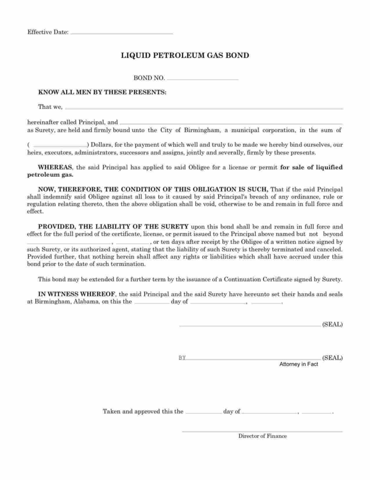 Alabama Liquified Petroleum Gas Bond Form