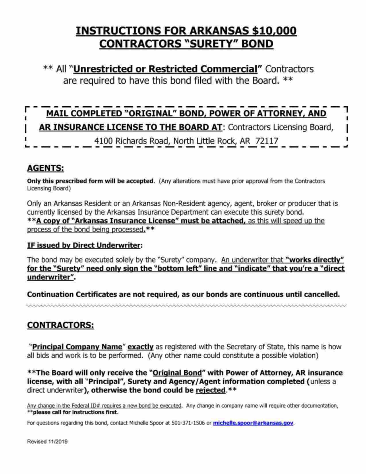 Arkansas Commercial Contractors License Bond Form