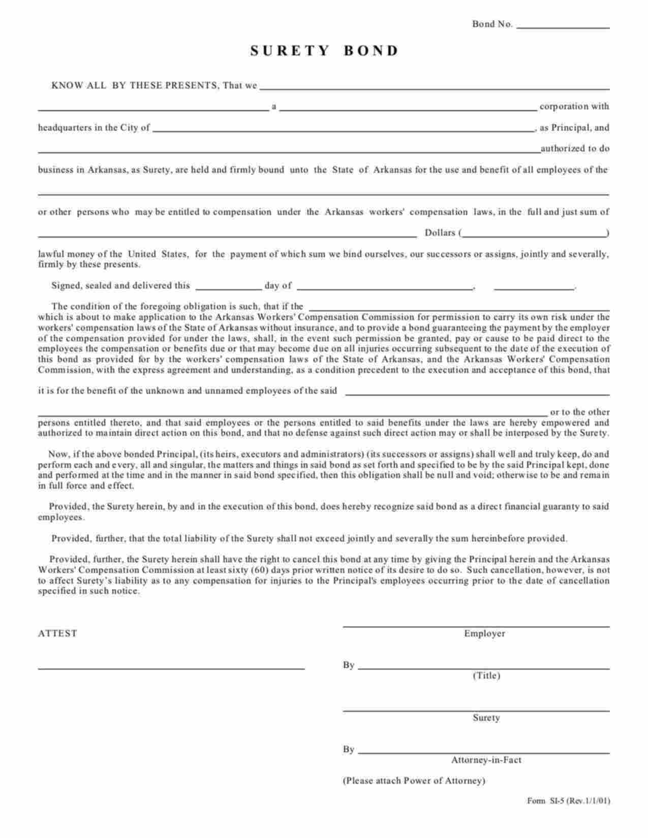 Arkansas Self-Insurer's Workers' Compensation Bond Form