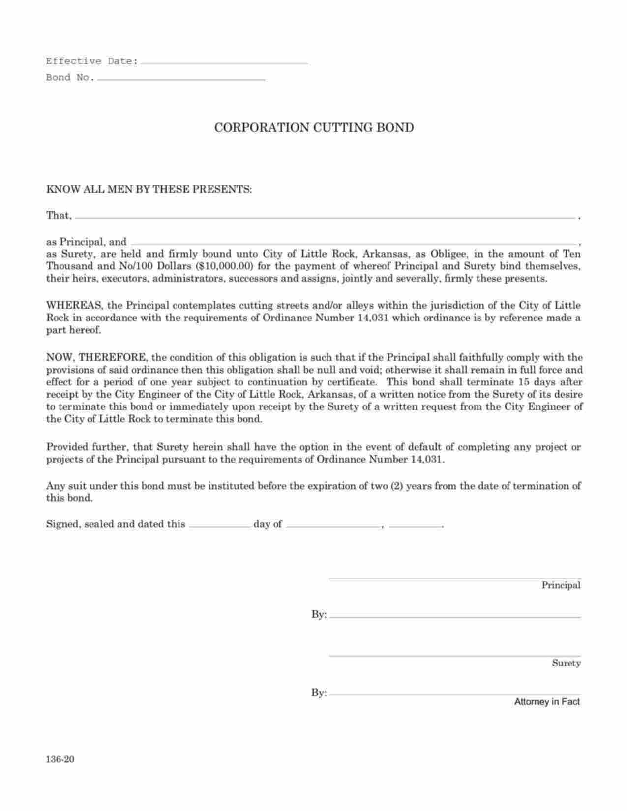 Arkansas Corporation Cutting Bond Form