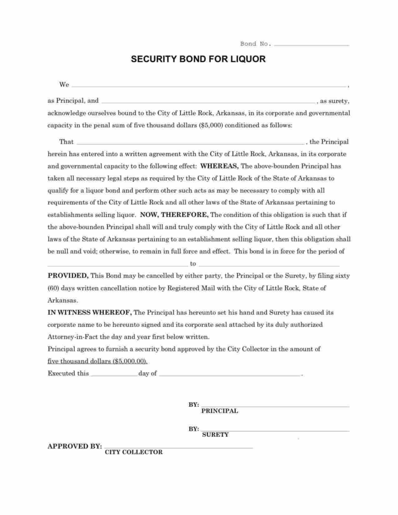 Arkansas Liquor Bond Form