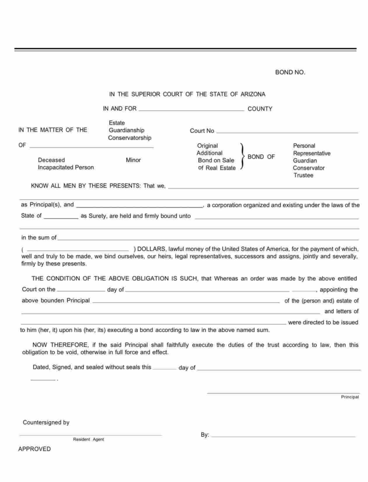 Arizona Administrator/Executor Bond Form