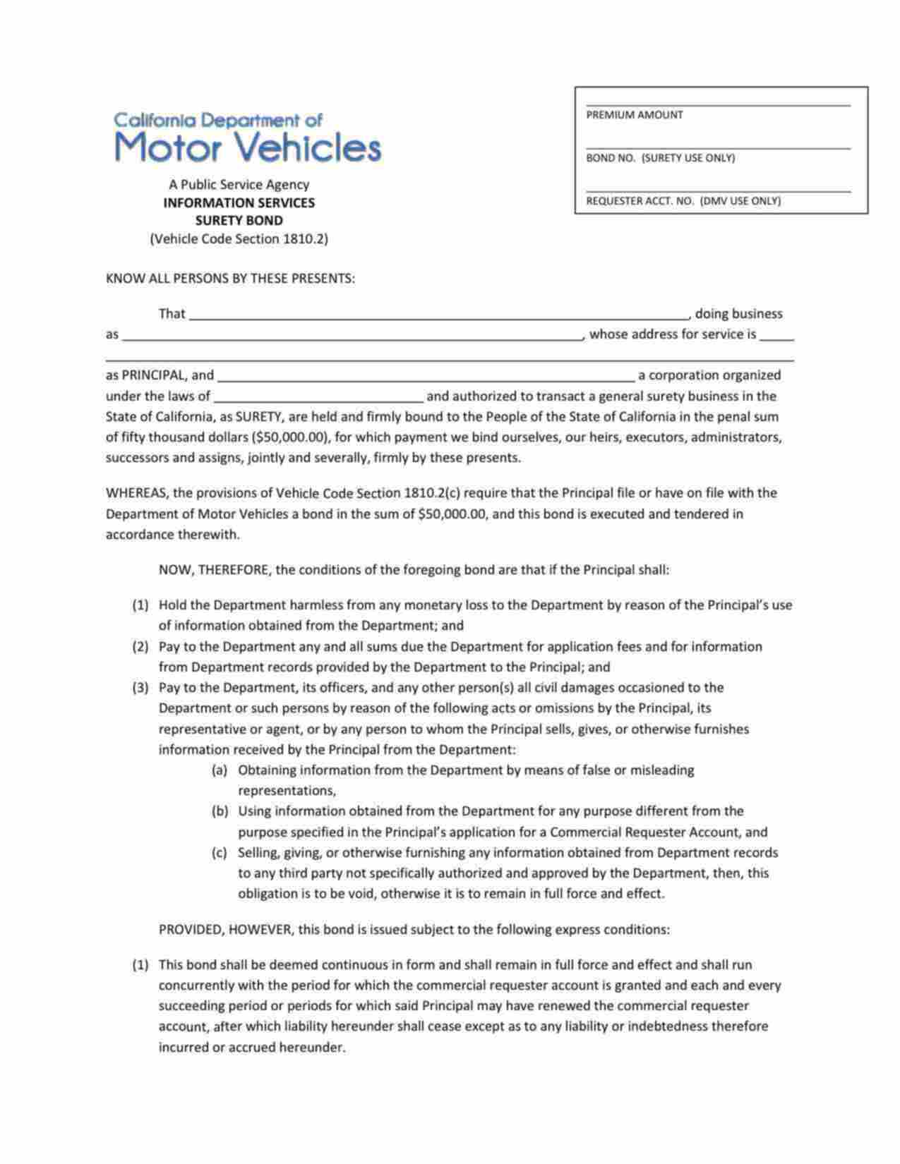 California Auto Information Services Bond Form