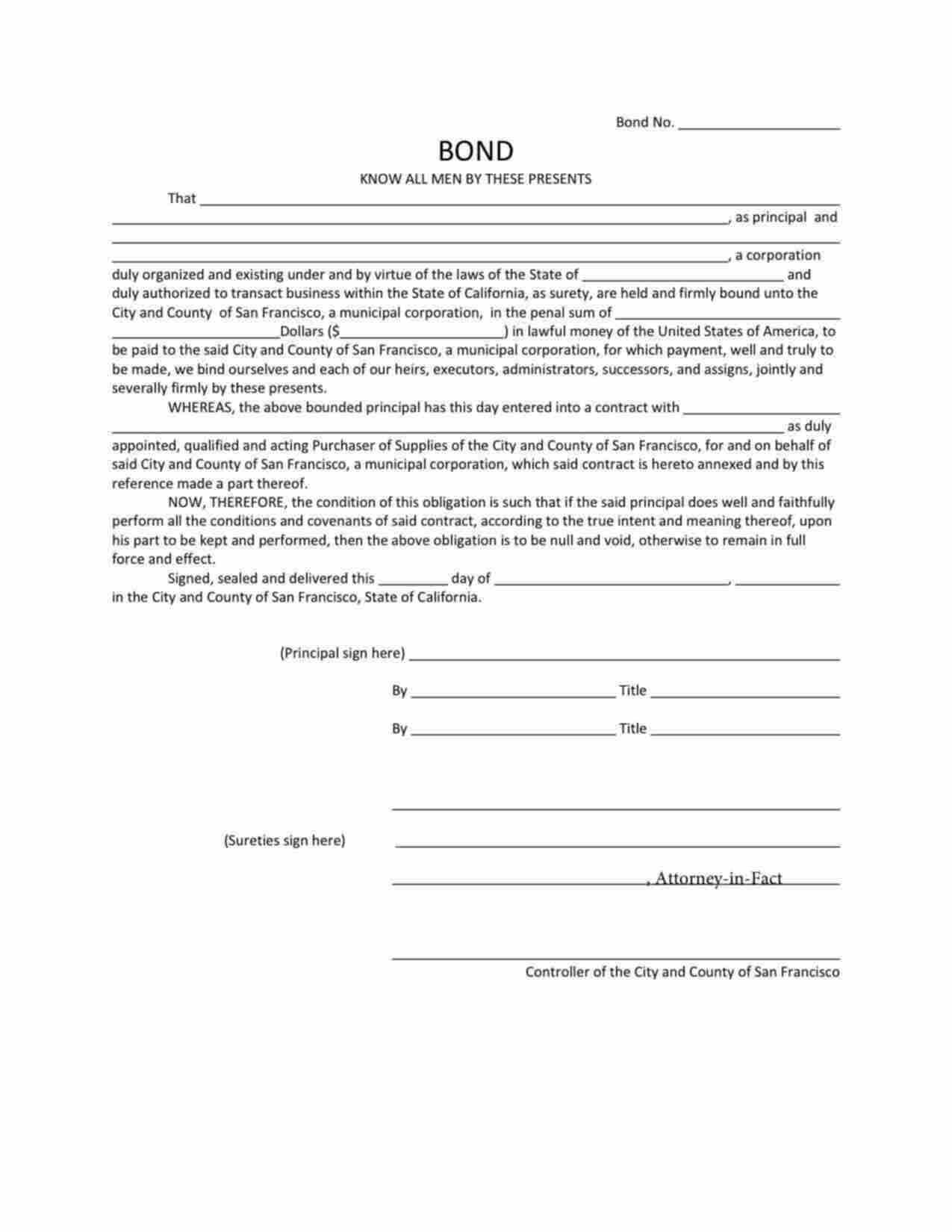 California Supply Contract Bond Form