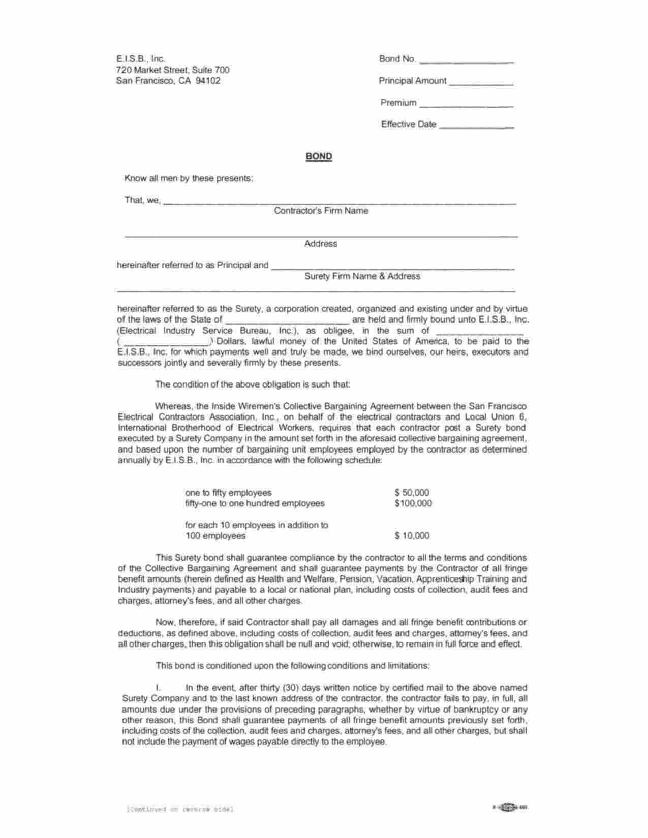 California Wage and Welfare Bond Form