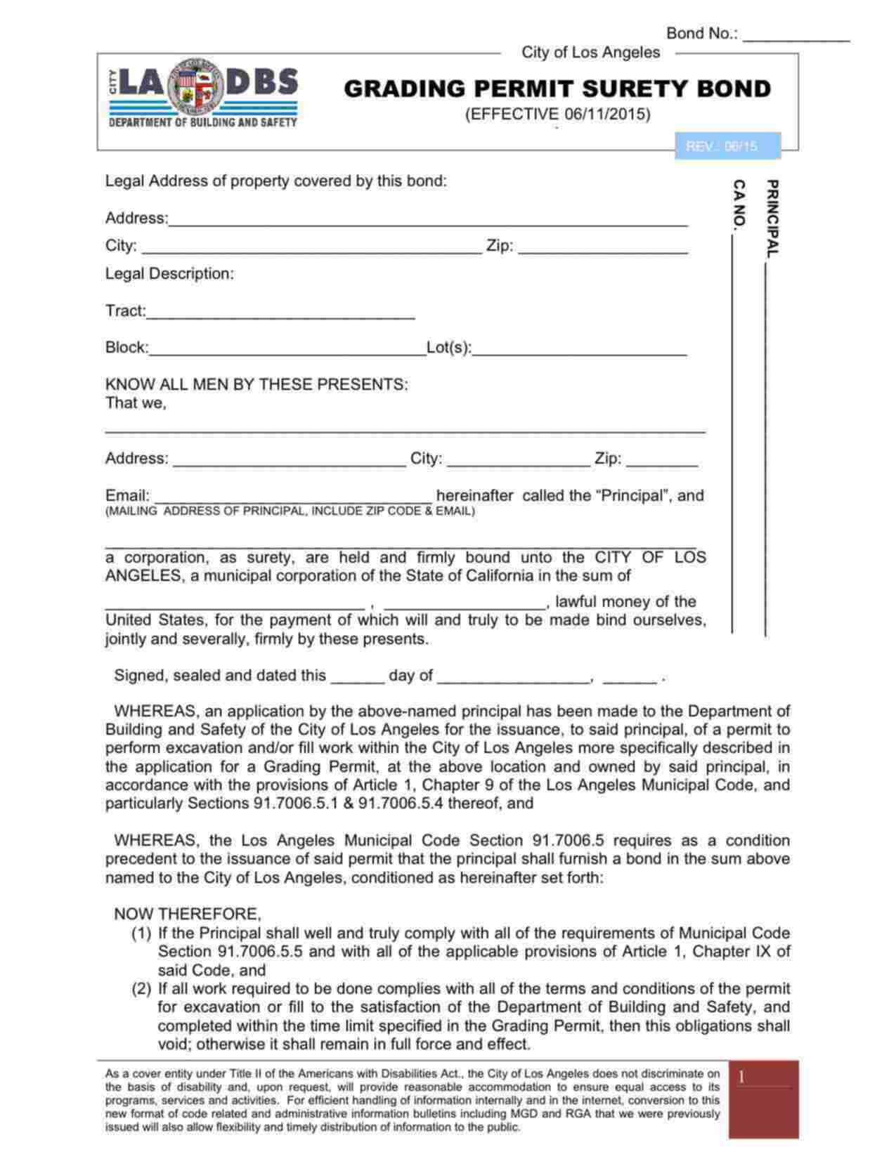 California Grading Permit Bond Form