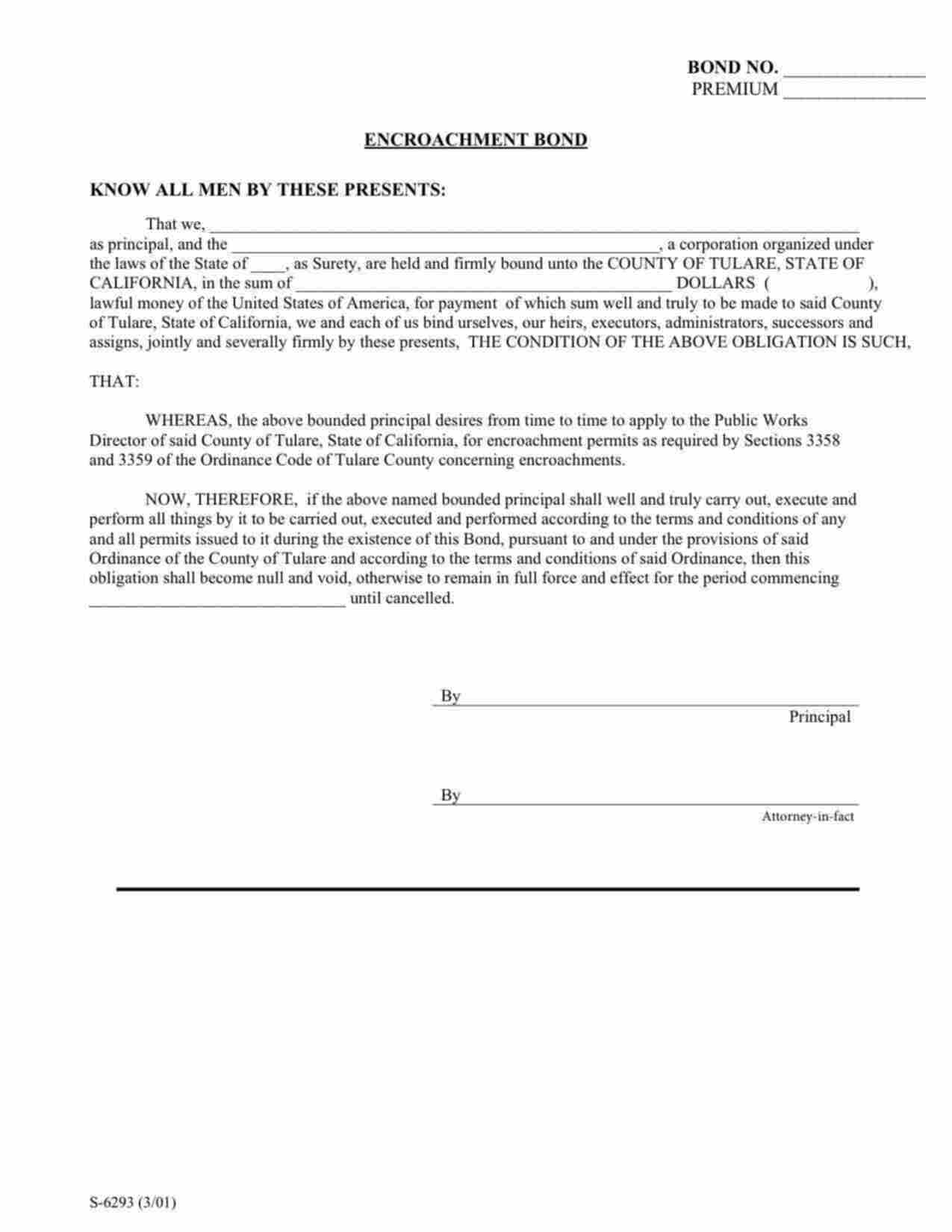 California Encroachment Permit Bond Form
