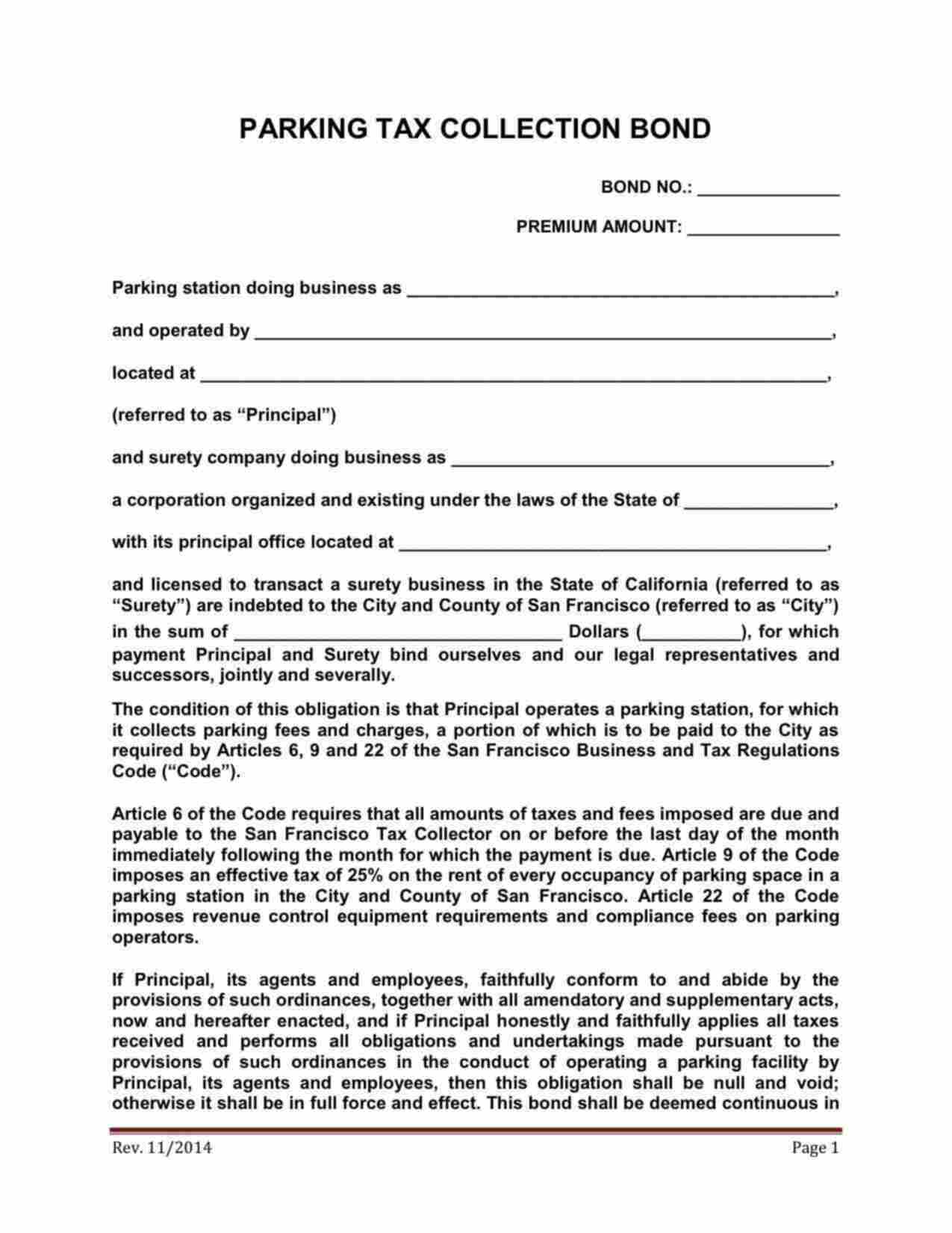 California Parking Tax Collection Bond Form