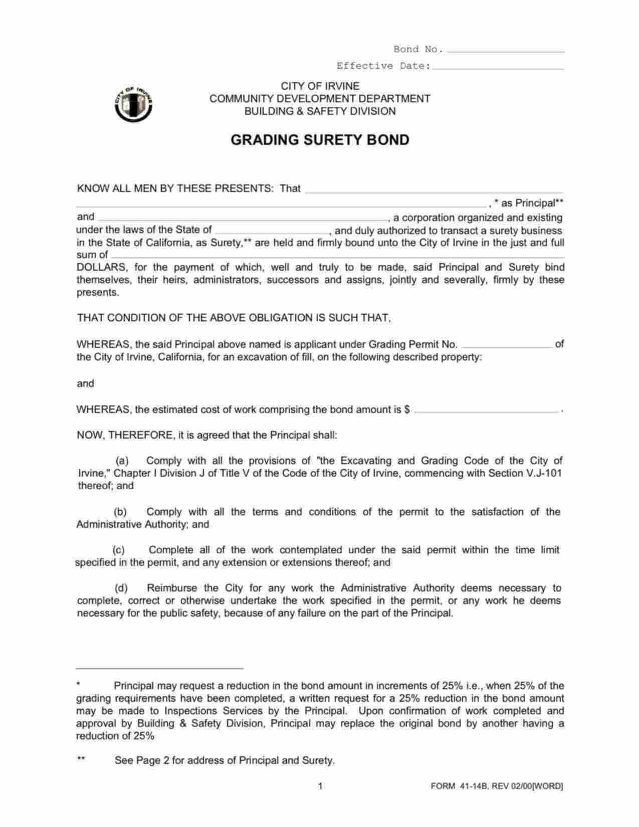 California Grading Bond Form