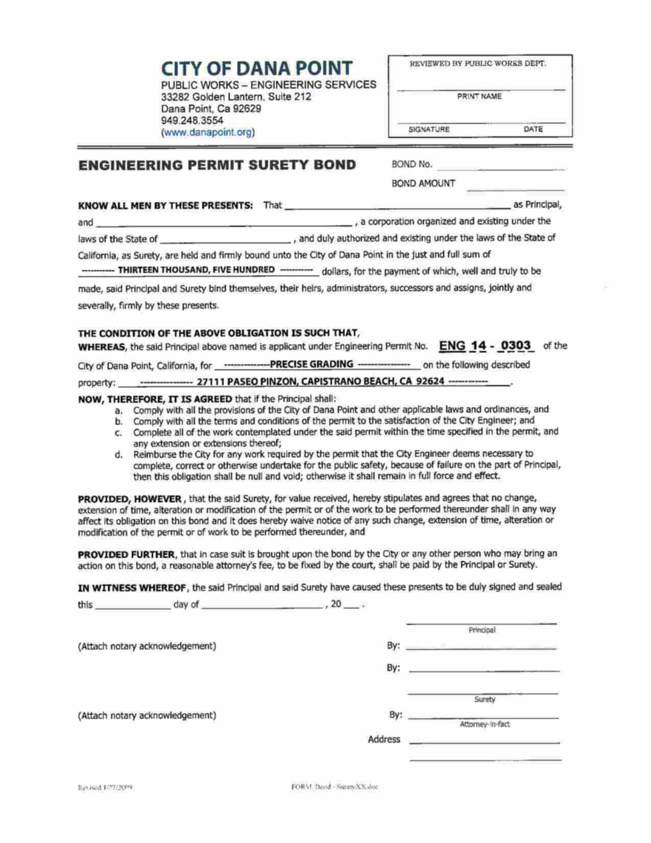 California Engineering Permit Bond Form