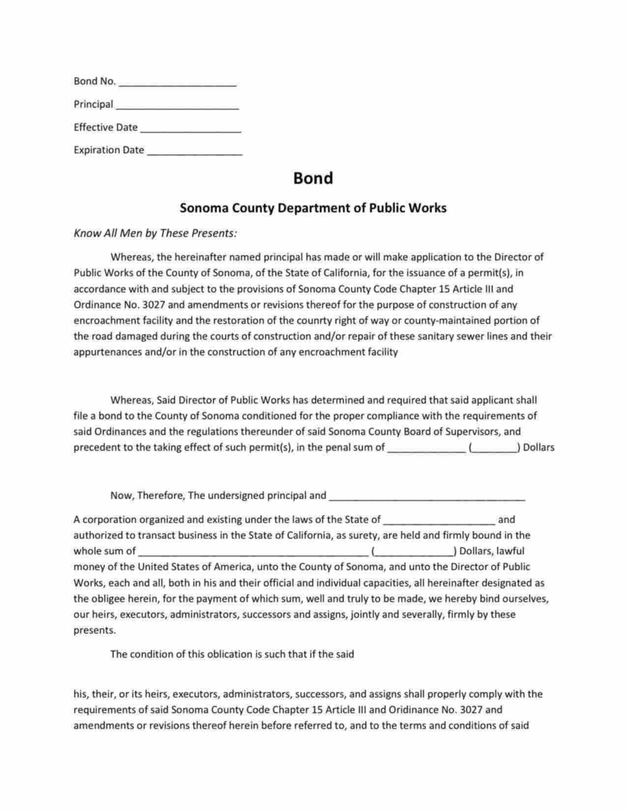 California Encroachment Permit Bond Form