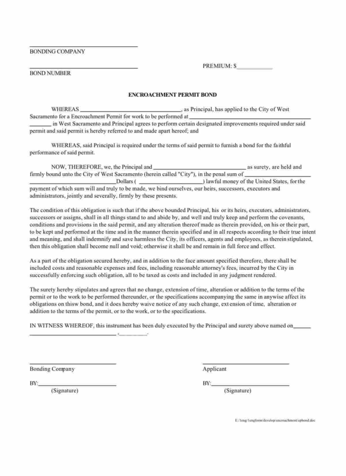 California Encroachment Permit Bond Form