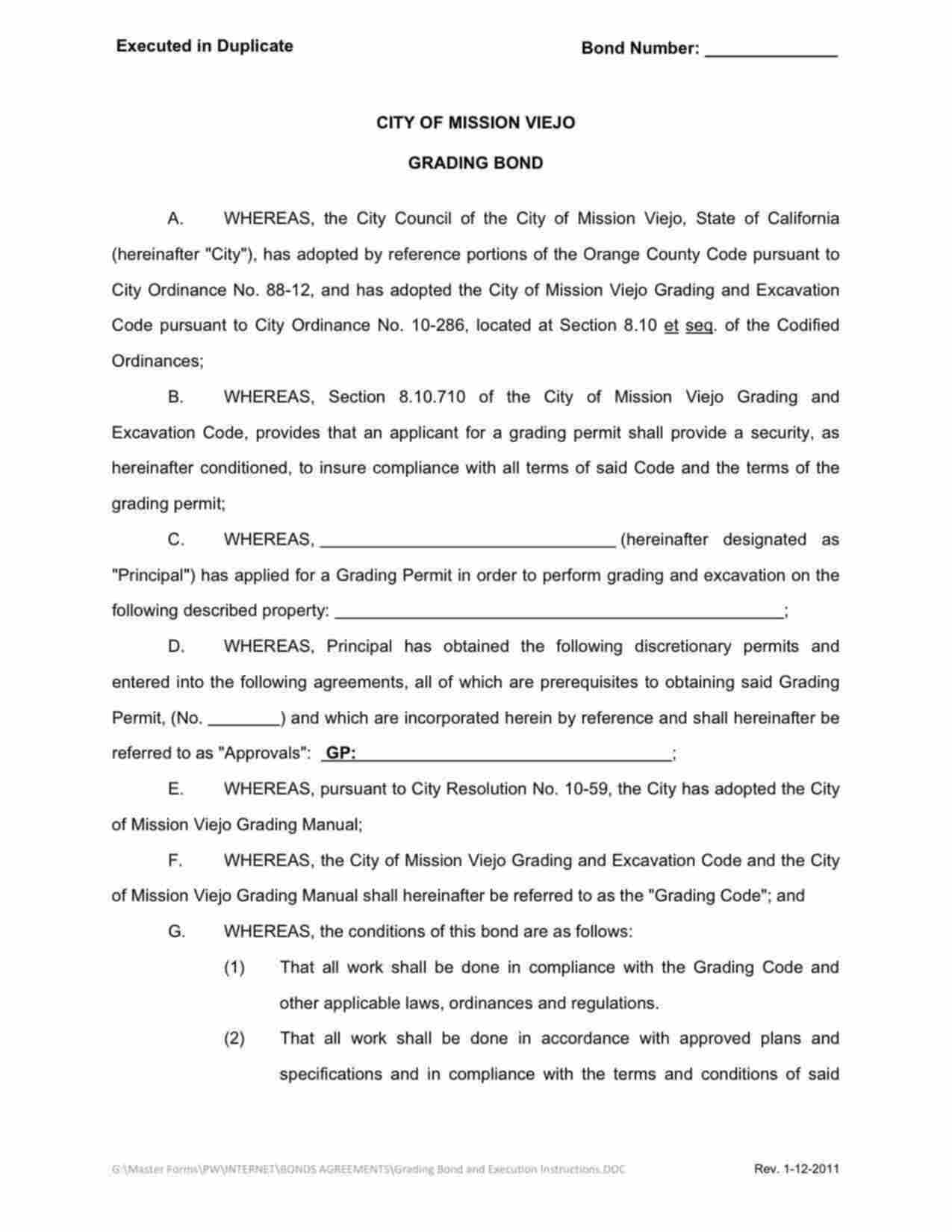 Surety Bond California Grading Permit