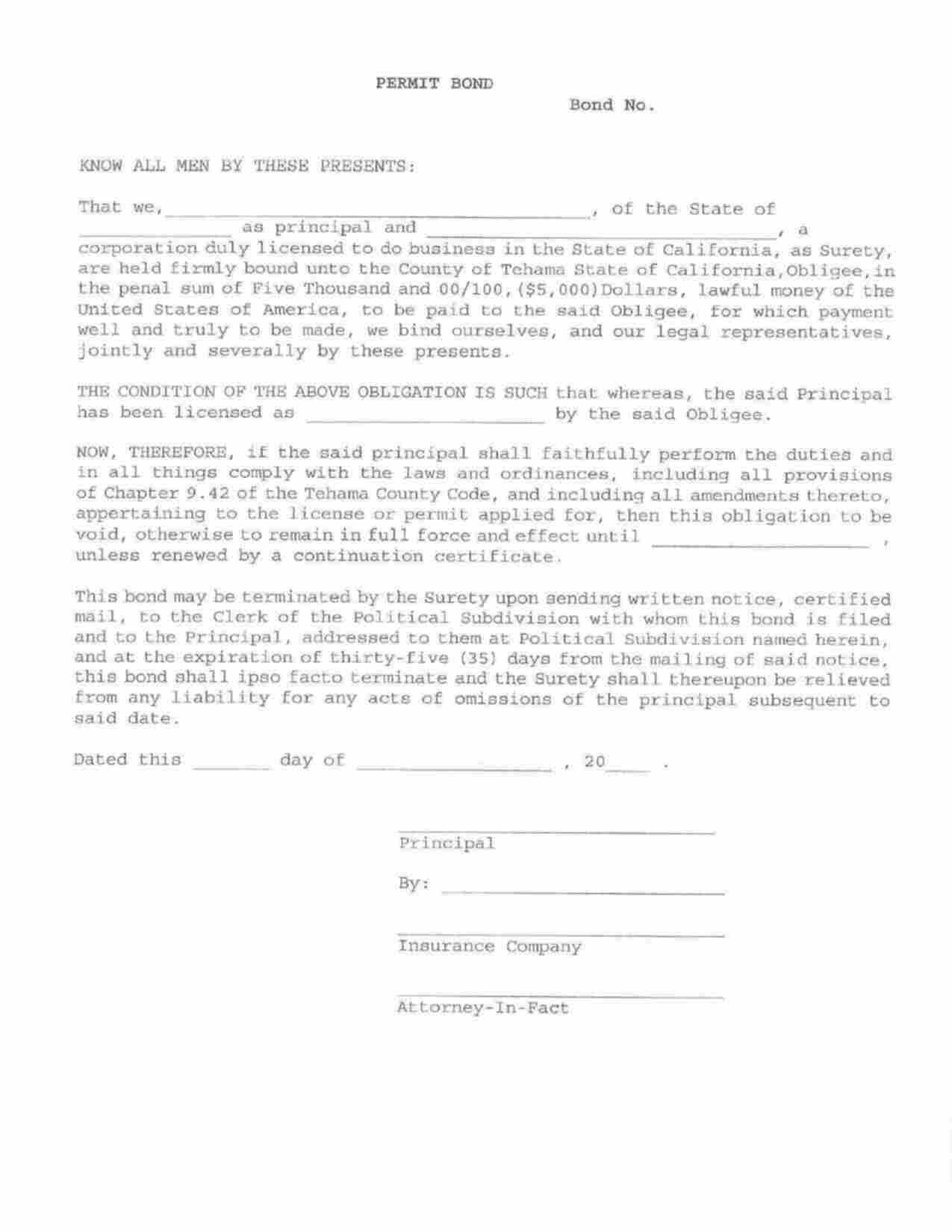 California Well Driller Bond Form