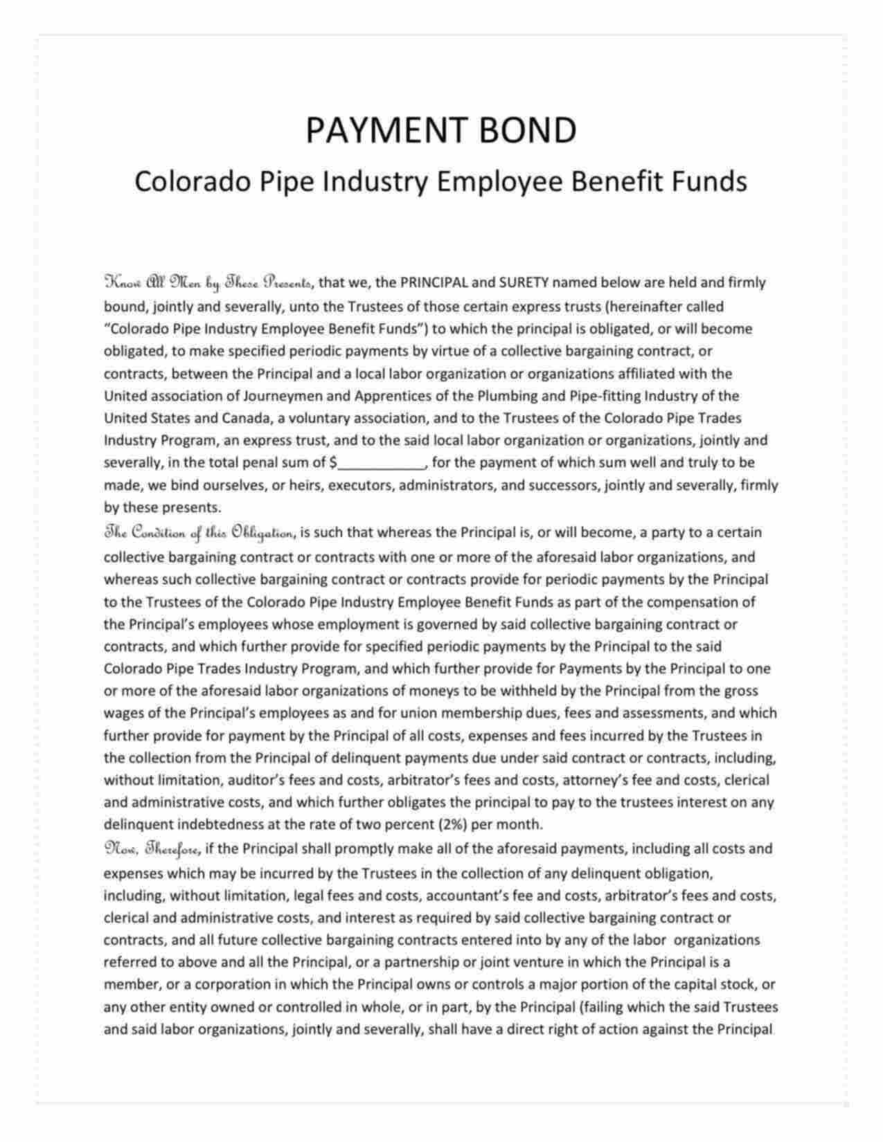 Colorado Wage and Welfare Bond Form