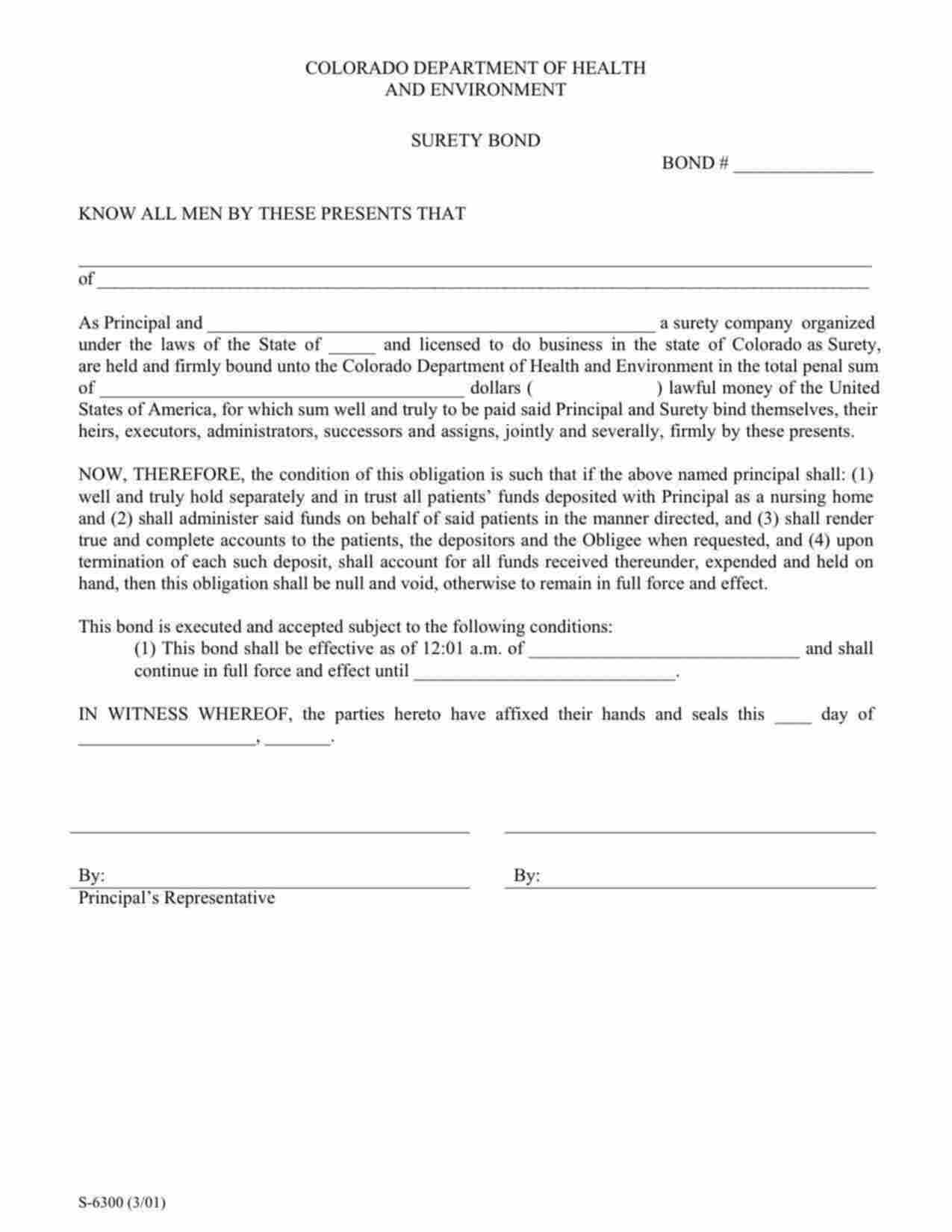 Colorado Nursing Home Patient Trust Bond Form