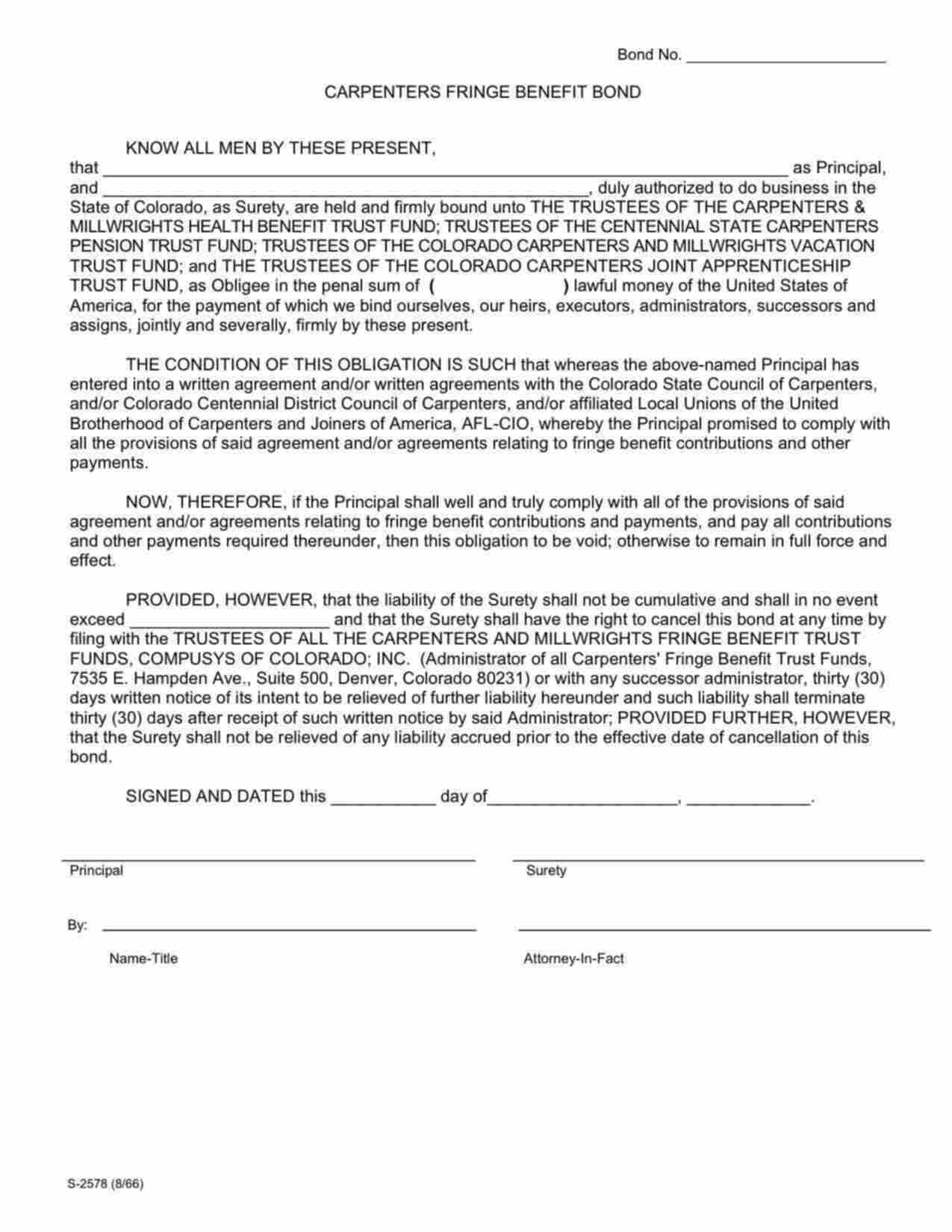 Colorado Wage and Welfare Bond Form