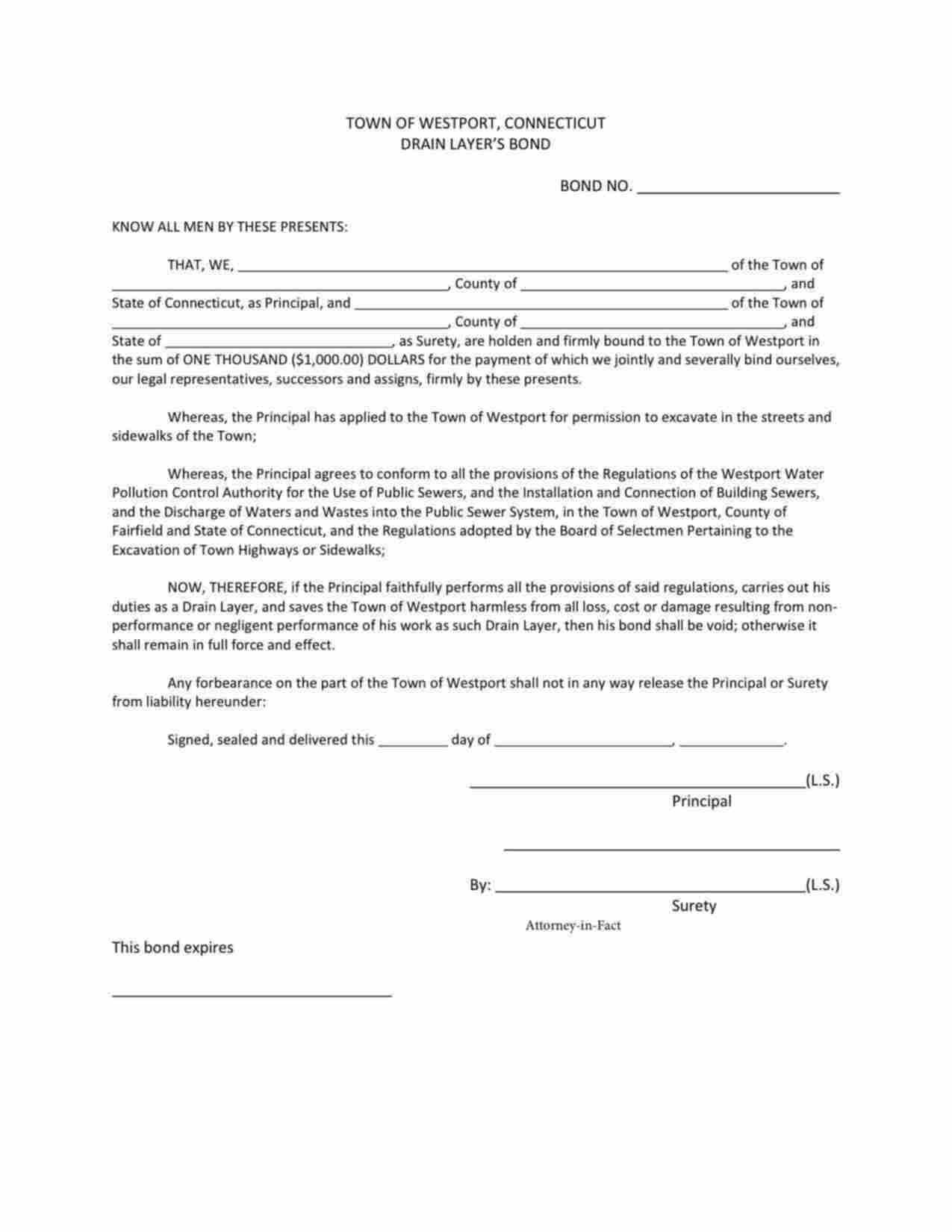 Connecticut Drain Layer Bond Form