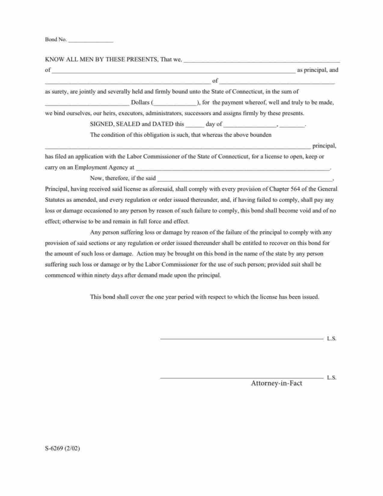 Connecticut Employment Agency Bond Form