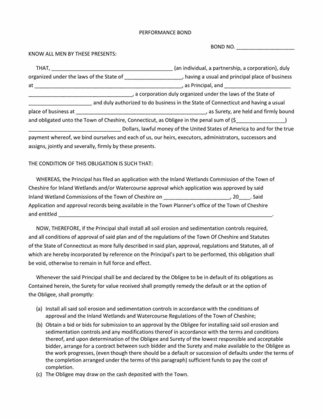 Connecticut Erosion and Sediment Control Plan Bond Form