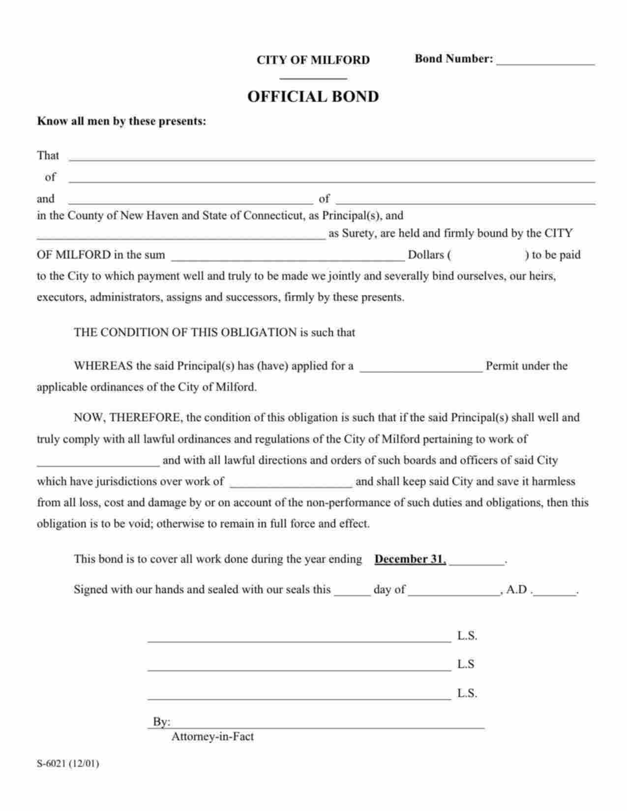 Connecticut License/Permit Bond Form