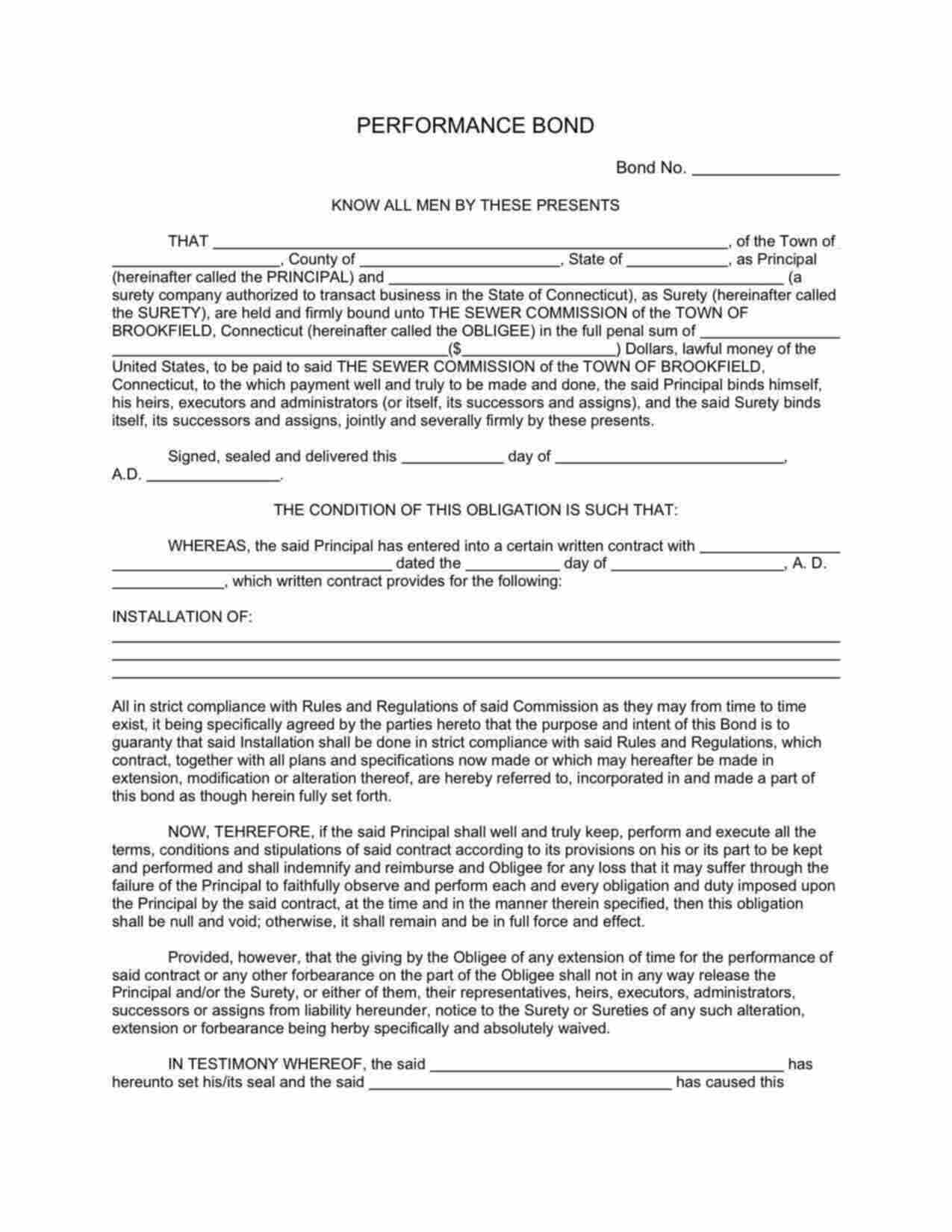 Connecticut Sewer Permit Bond Form