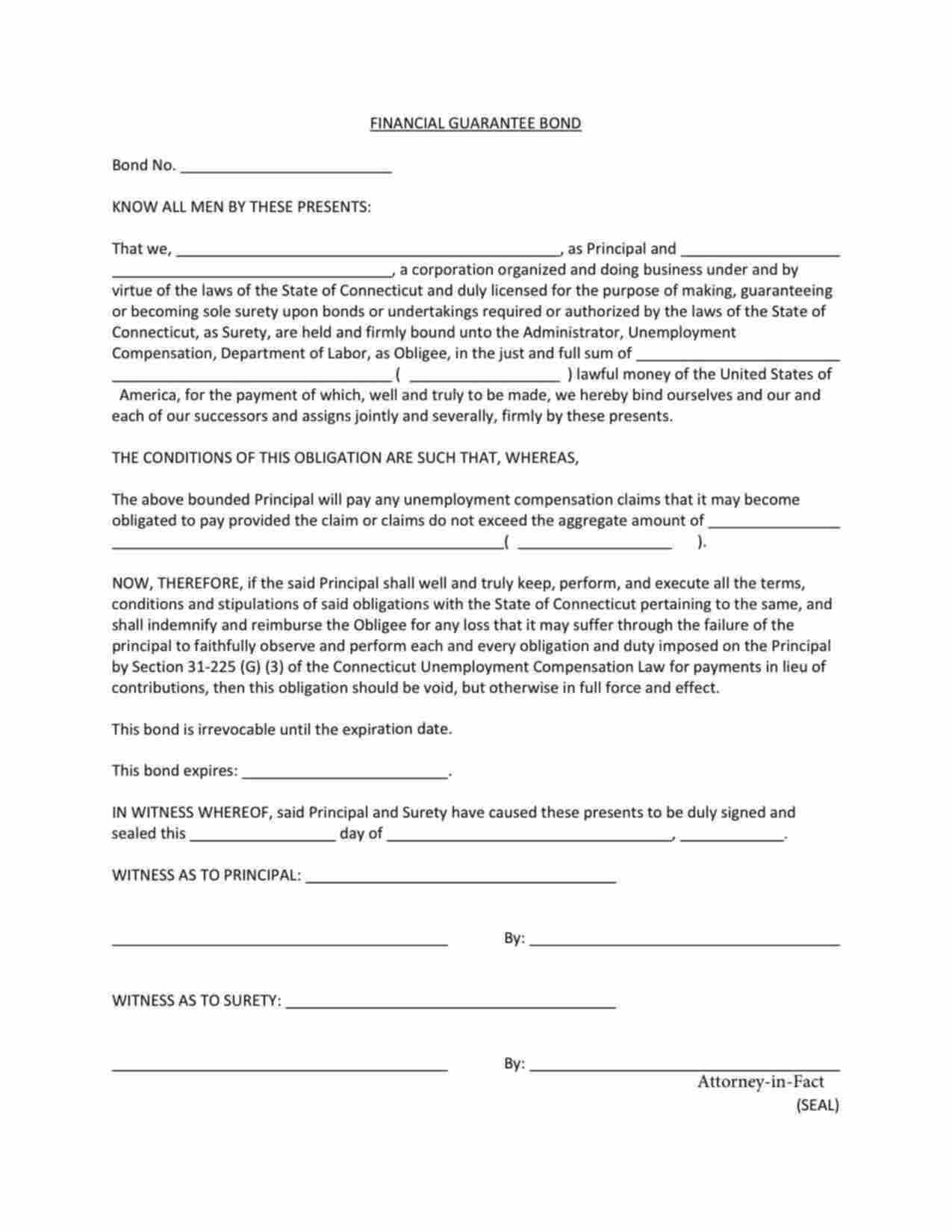 Connecticut Unemployment Compensation Bond Form