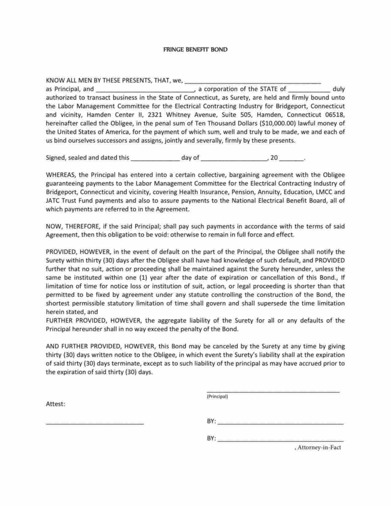 Connecticut Wage and Welfare Bond Form