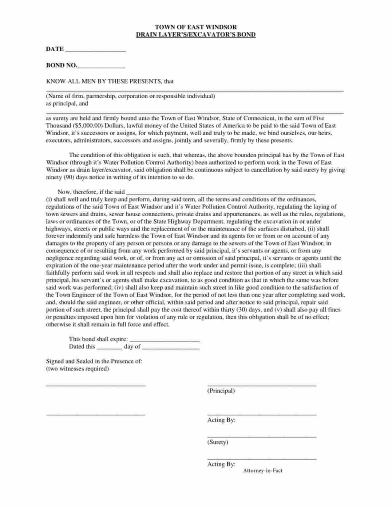 Connecticut Drain Layer / Excavator Bond Form