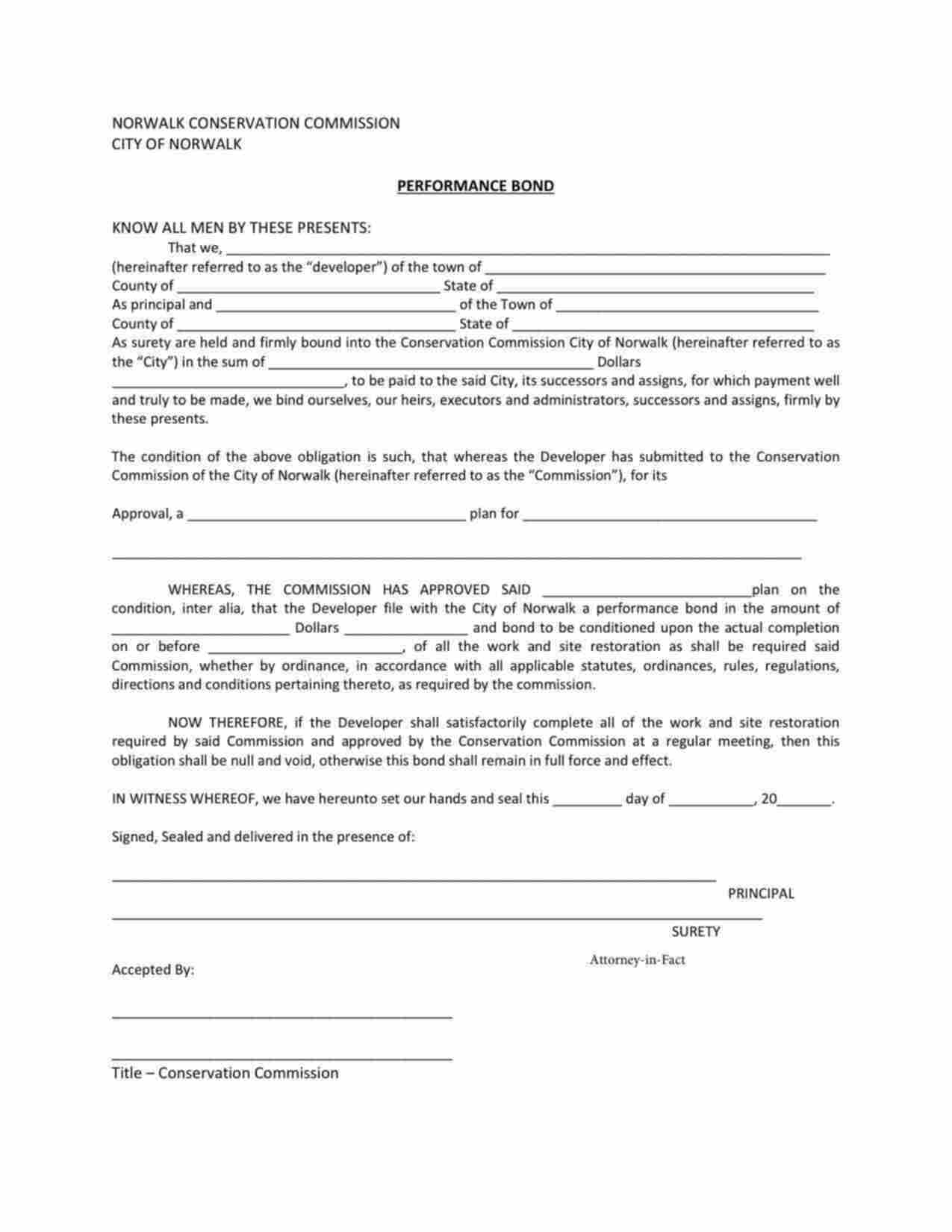 Connecticut Site Improvement Bond Form