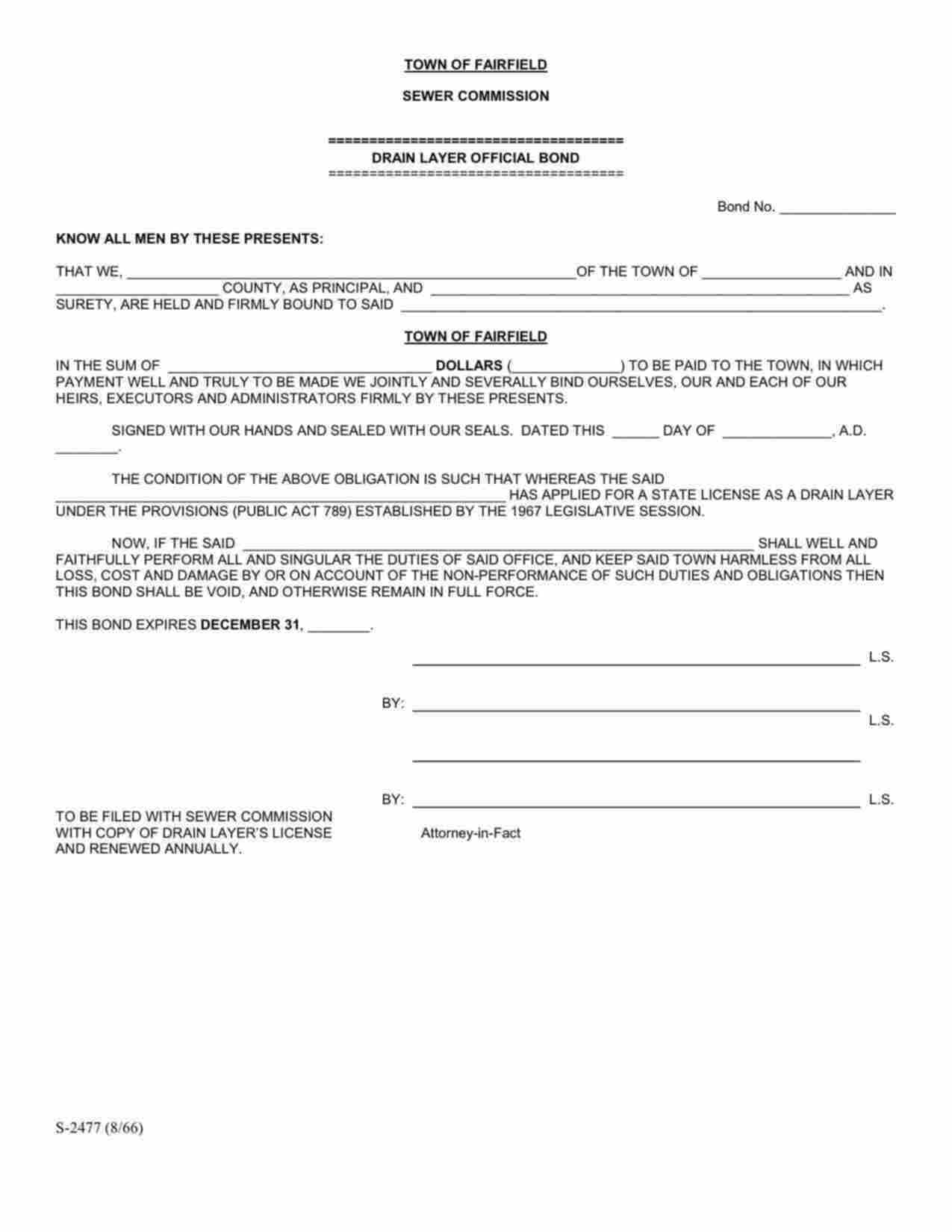 Connecticut Drain Layer Bond Form