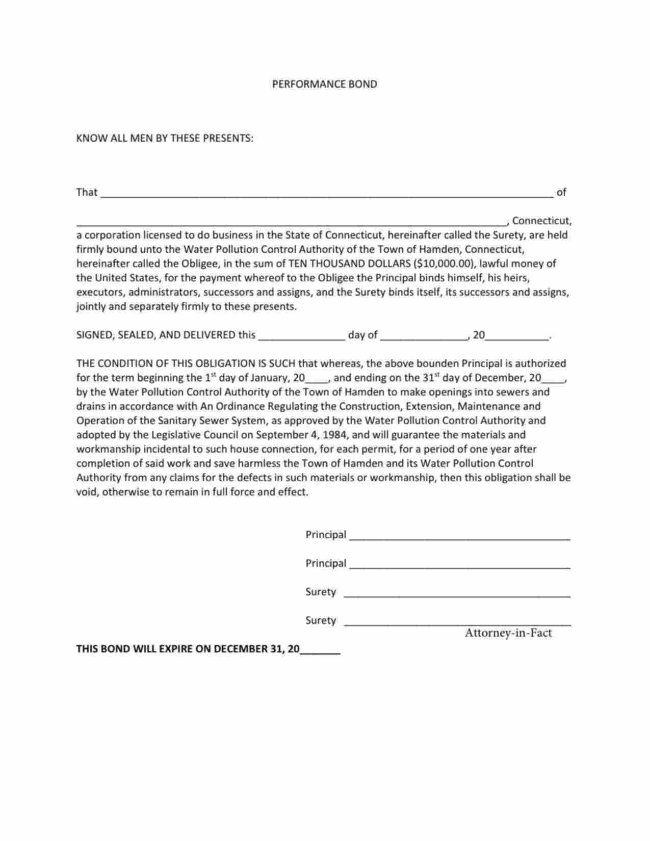 Connecticut Sanitary Sewer Contractor Bond Form