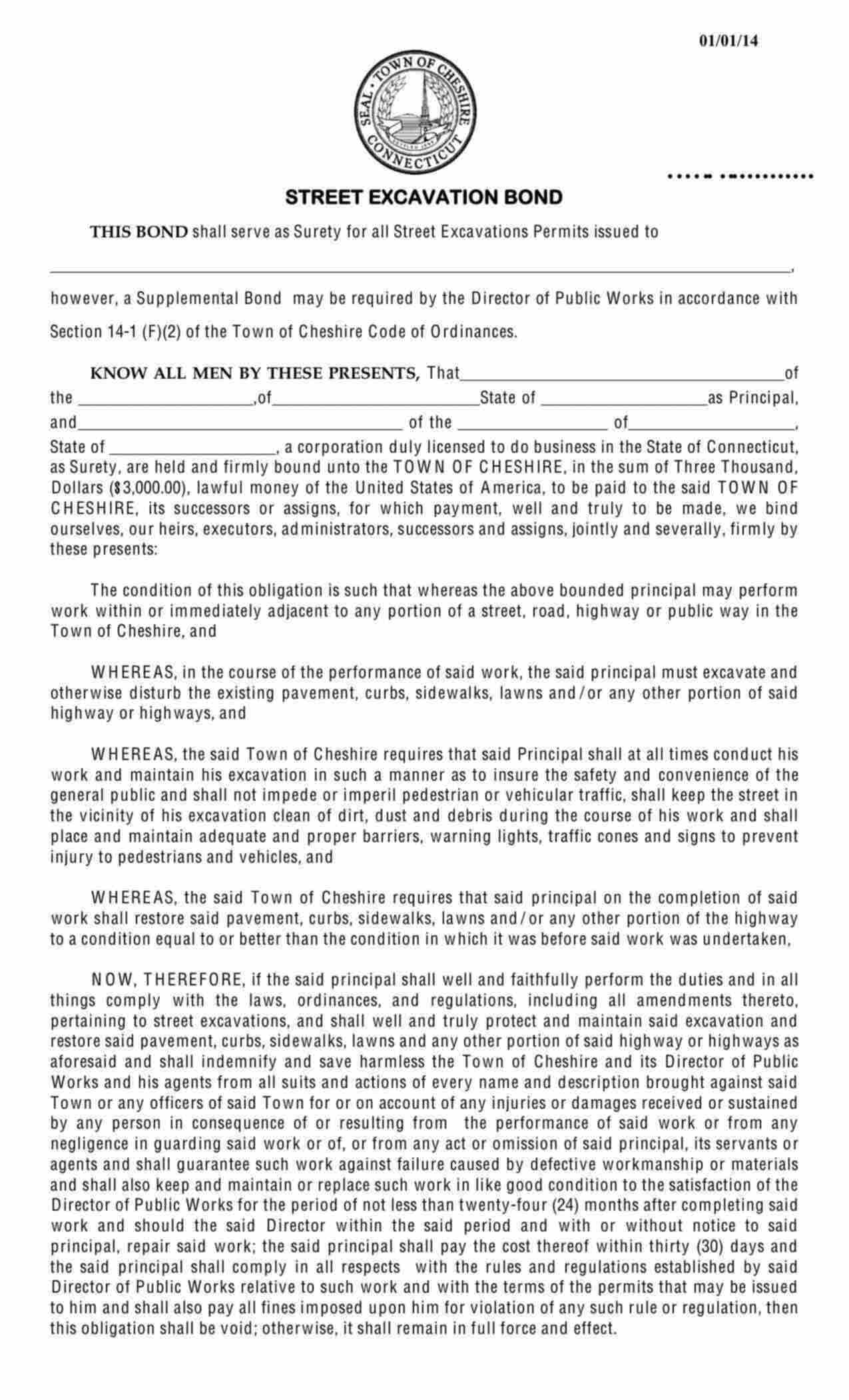 Connecticut Street Excavation Bond Form