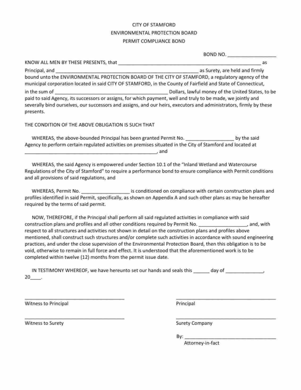 Connecticut Environmental Protection Permit Bond Form