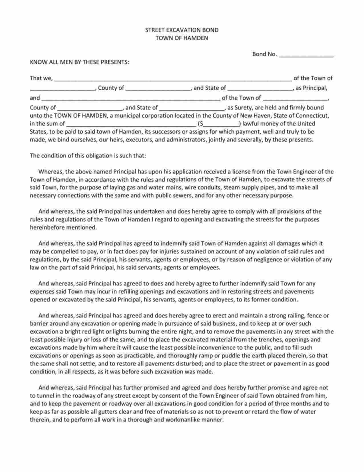 Connecticut Street Excavation Bond Form