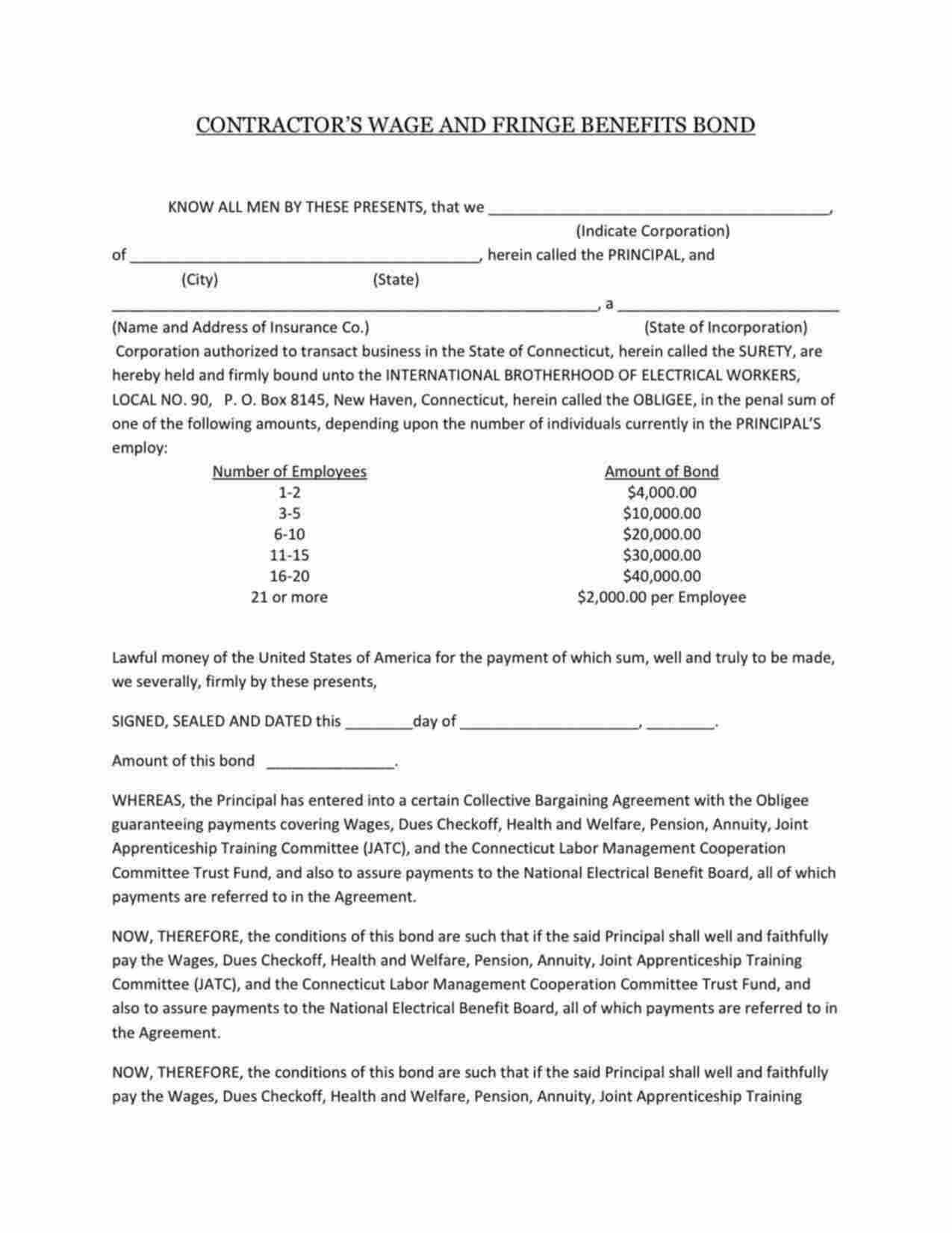 Connecticut Wage and Welfare Bond Form