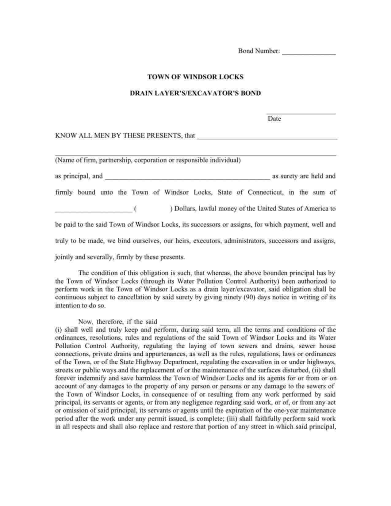 Connecticut Drain Layer/Excavator Bond Form