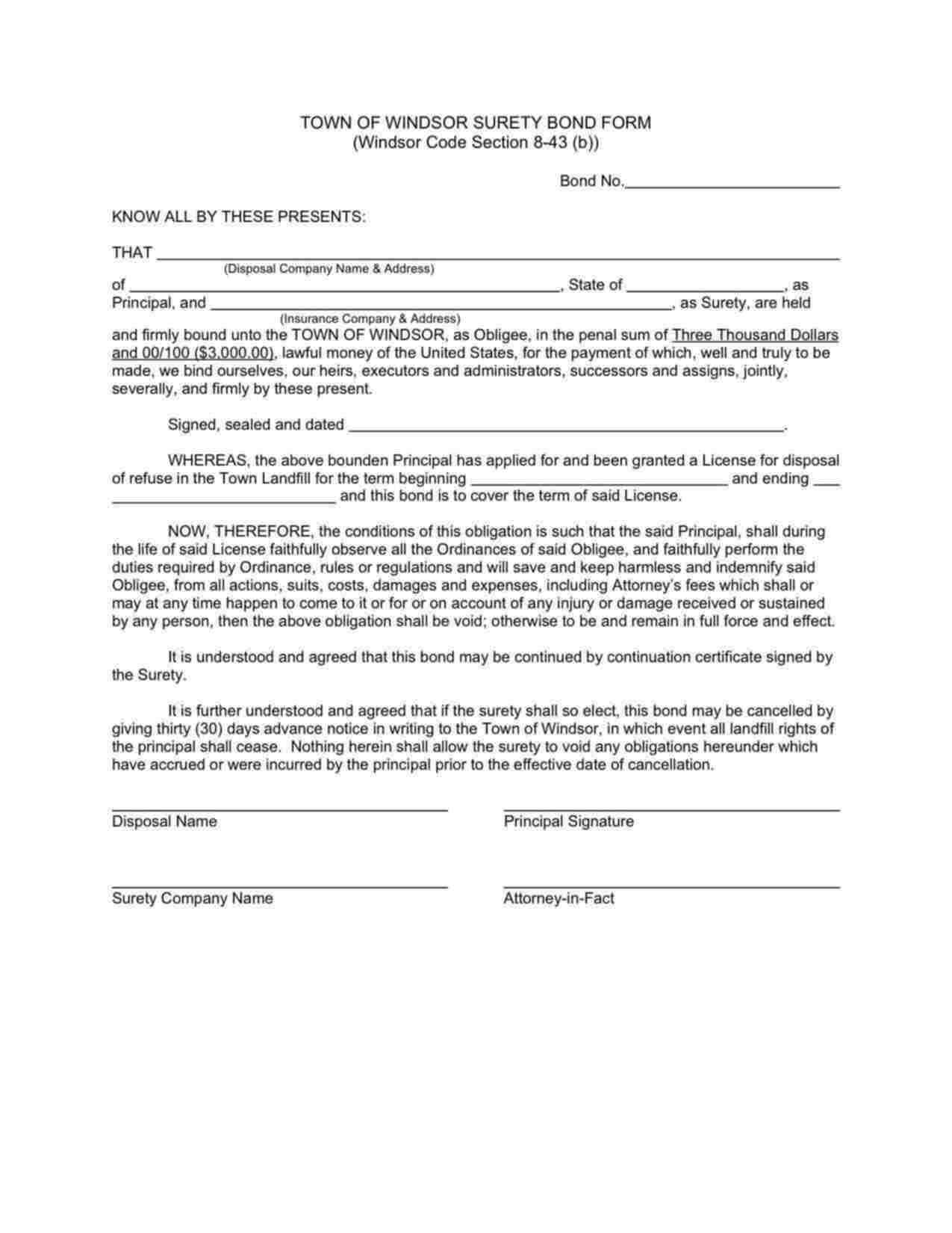 Connecticut Disposal of Refuse Bond Form