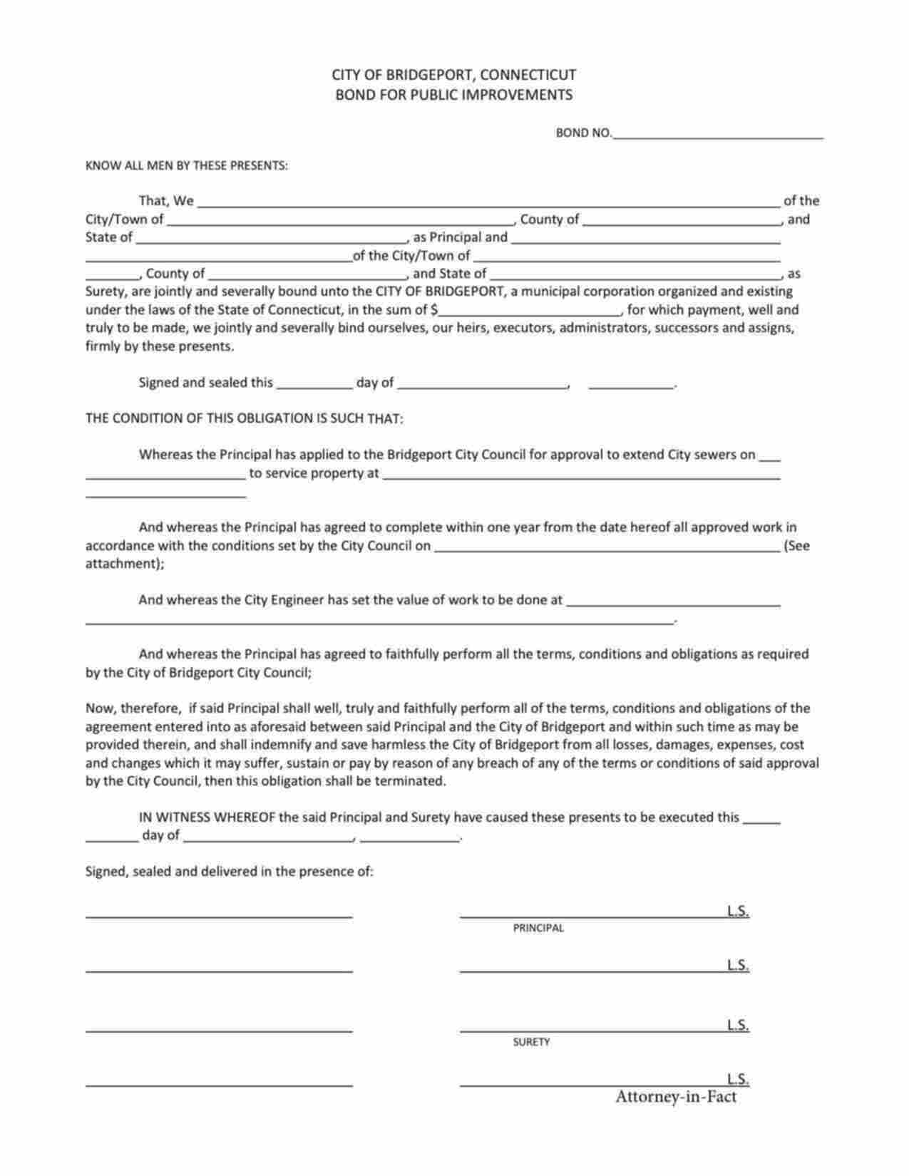 Connecticut Public Improvements Bond Form