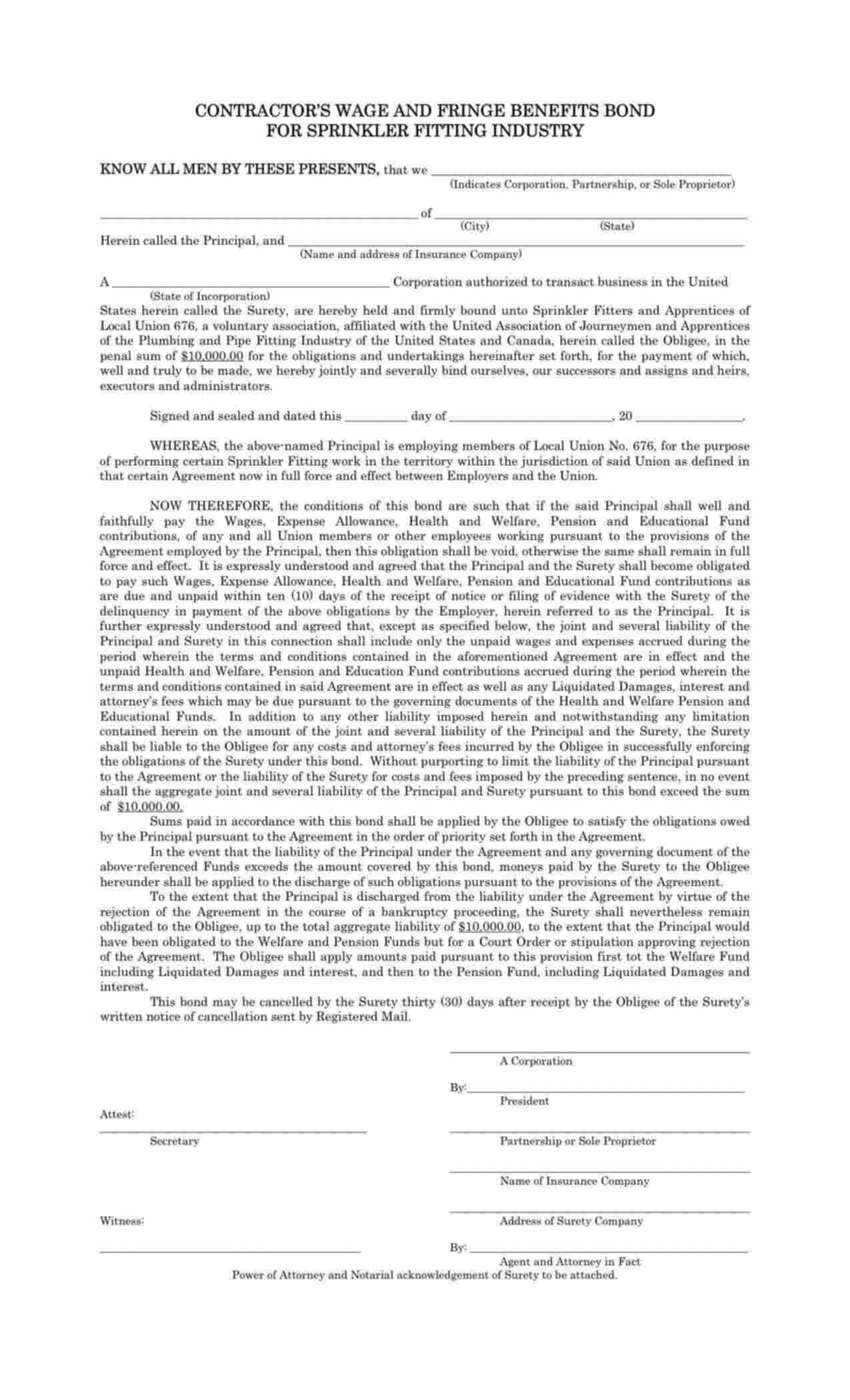 Connecticut Wage and Welfare Bond Form