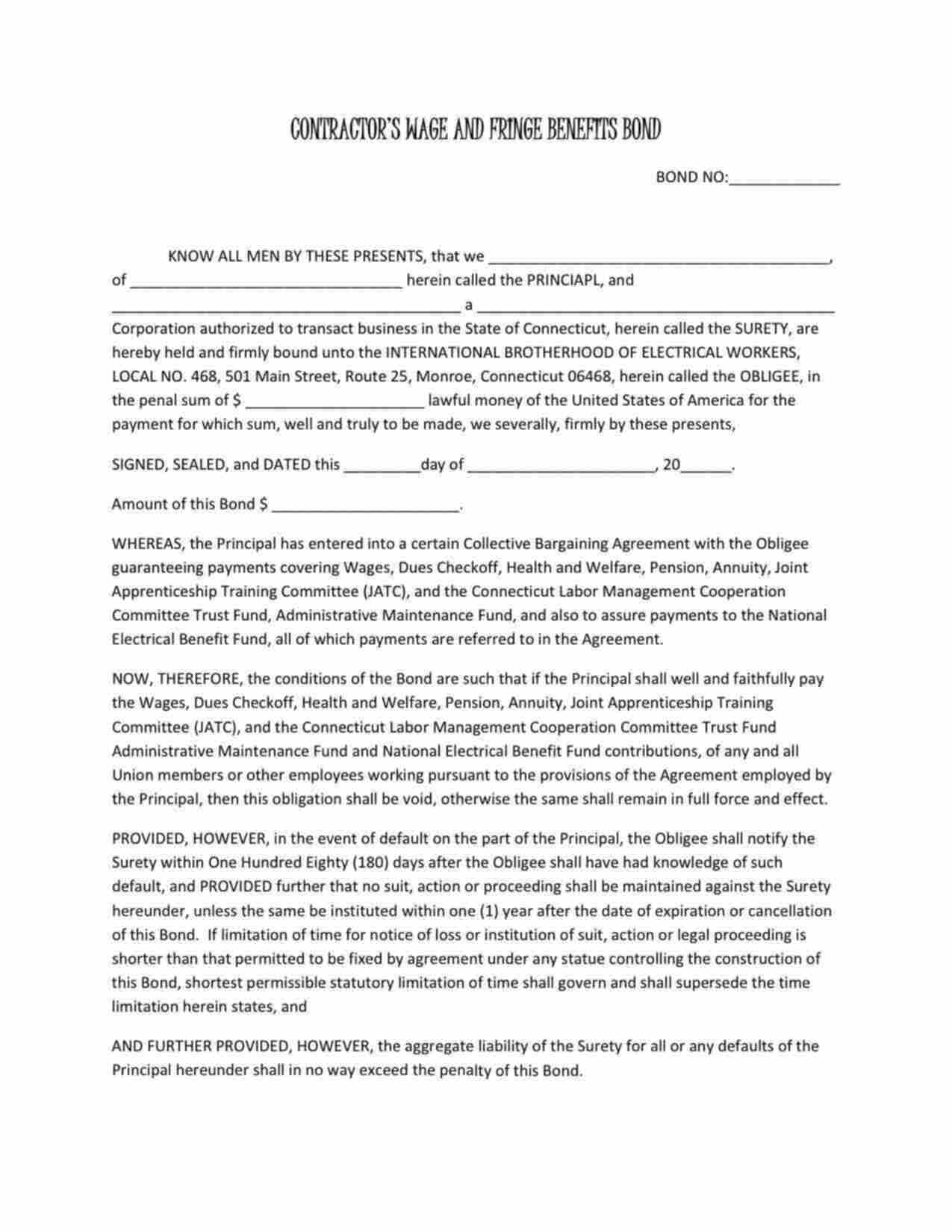 Connecticut Wage and Welfare Bond Form